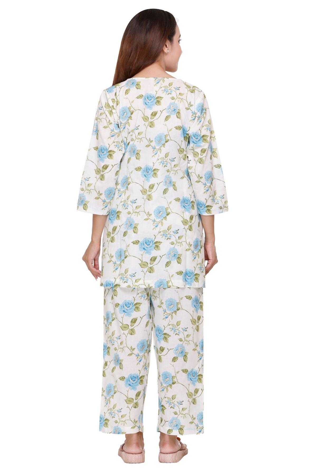 Sky Blue Flower Printed Night Suit