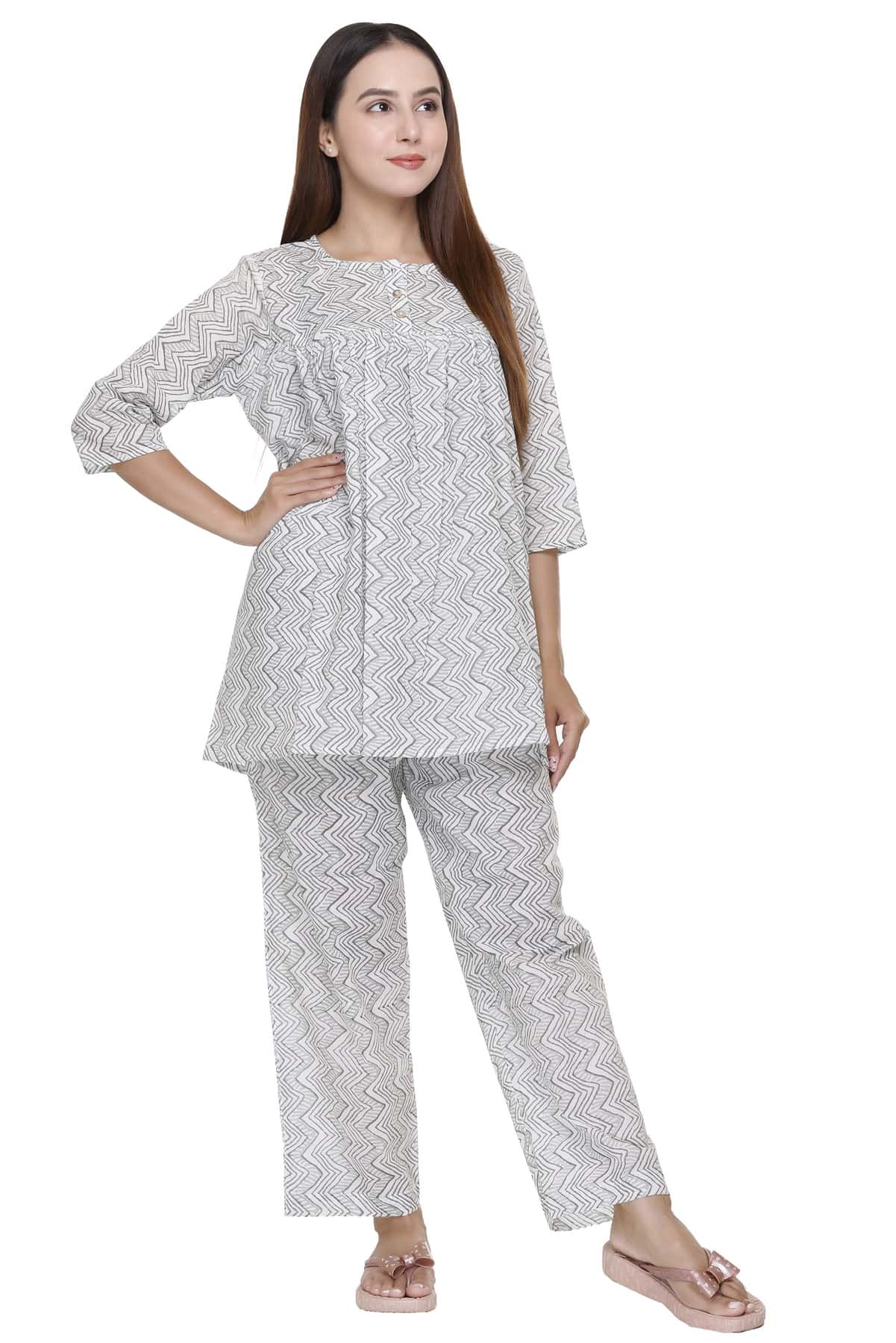 Grey Zigzag Stripes Nightsuit