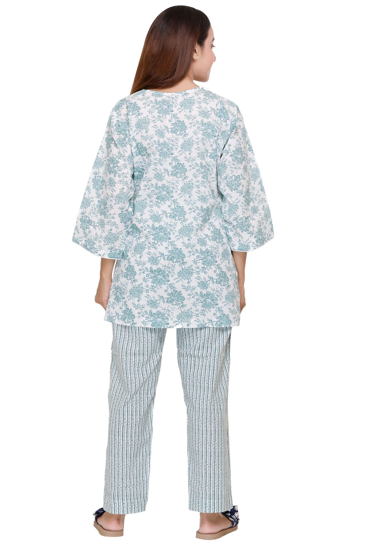 Sea Green Floral Printed Night Suit