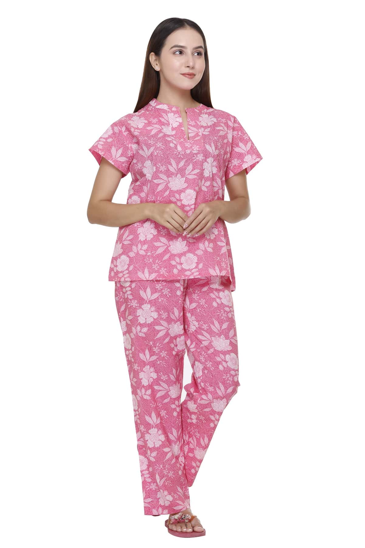 Hot Pink Floral Night Suit