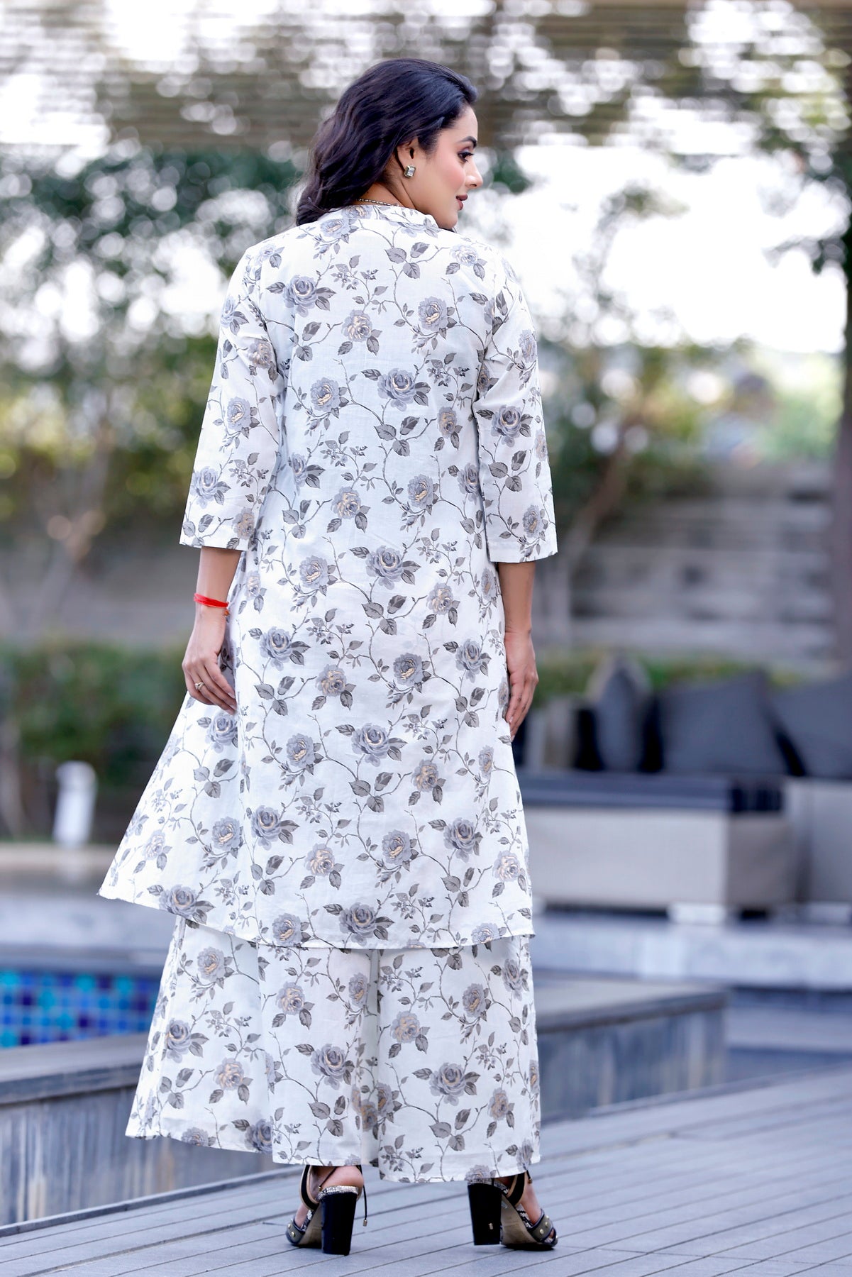 White-Grey Floral print Coordset