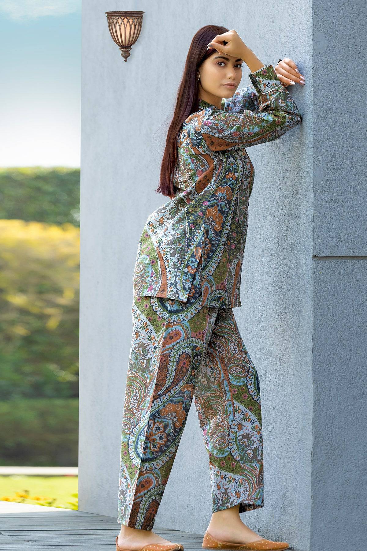 Linen Paisley Multi Color Printed Co-ord Set - Visramaa