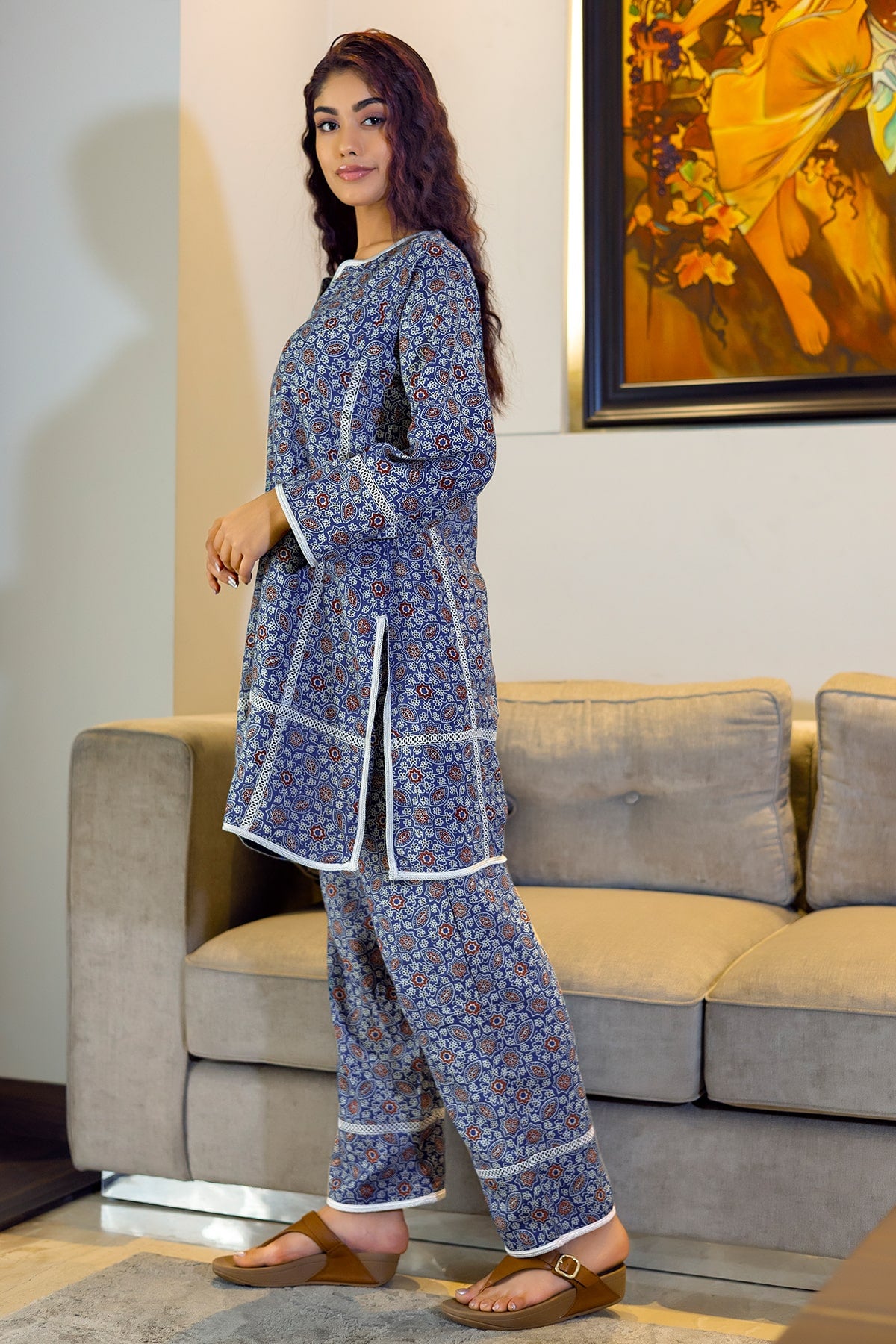 Blue Red Ajrak Print Coord Set