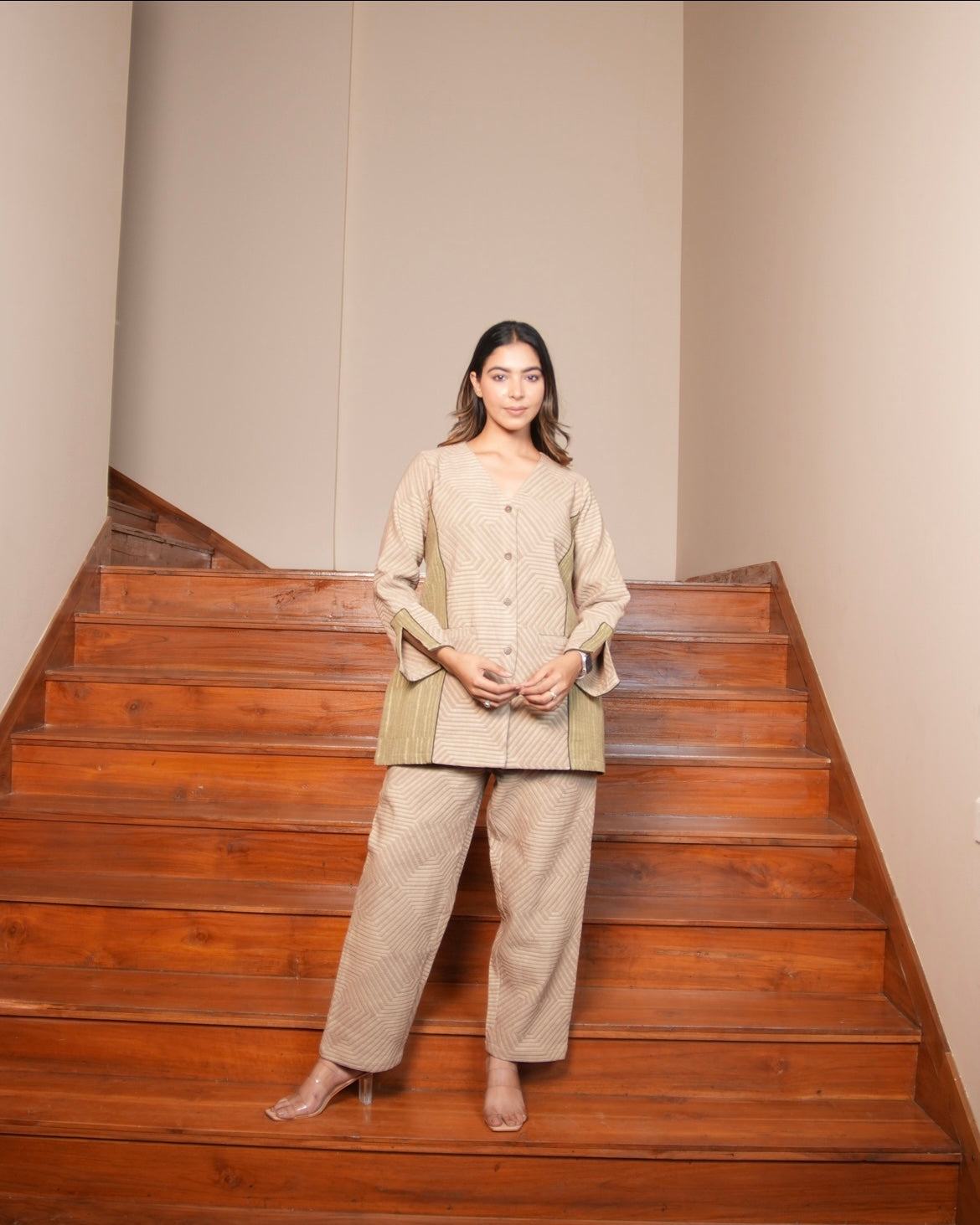 Beige Jacquard Cotton Set