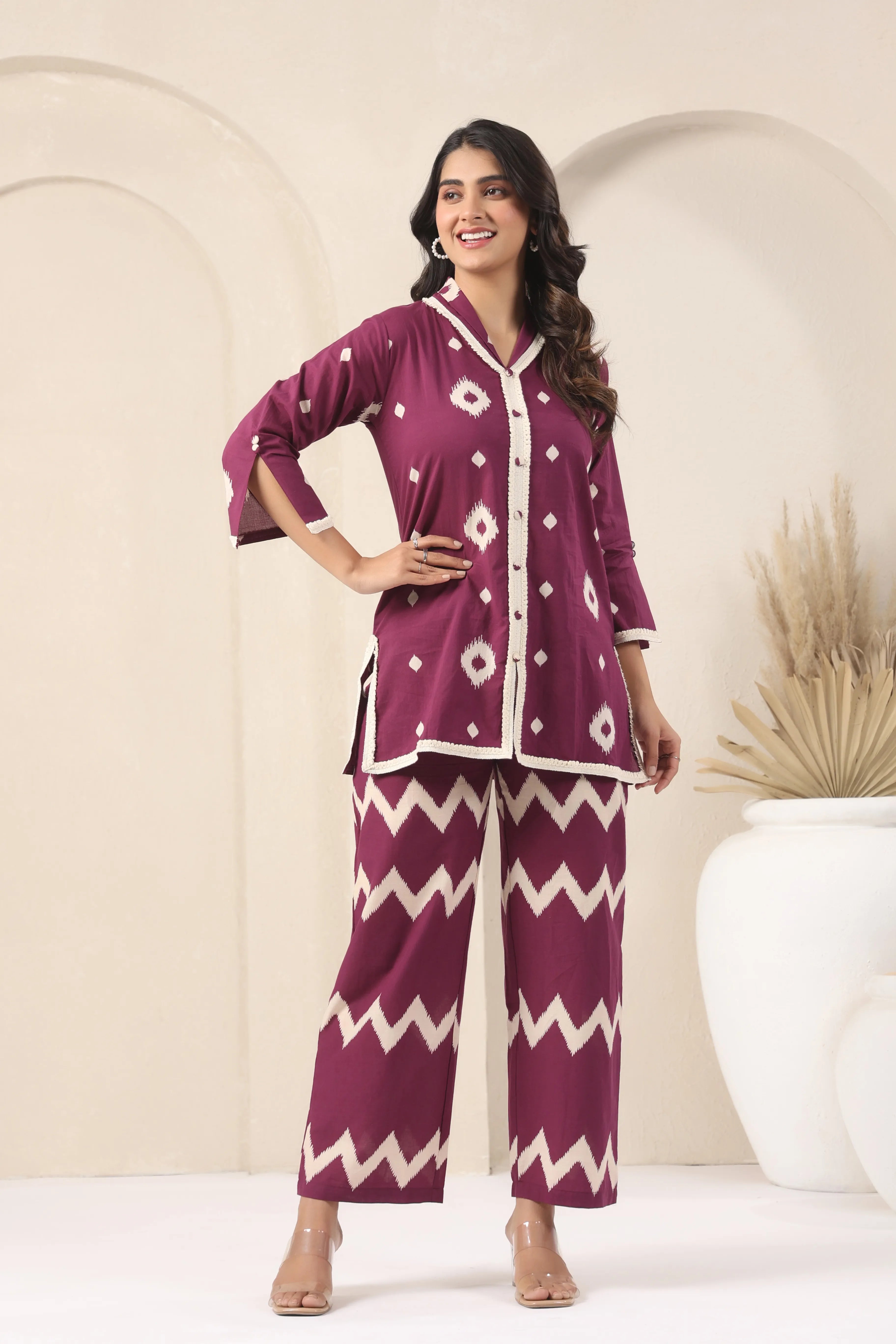 Wine Block Printered Co-Ord Set - Visramaa