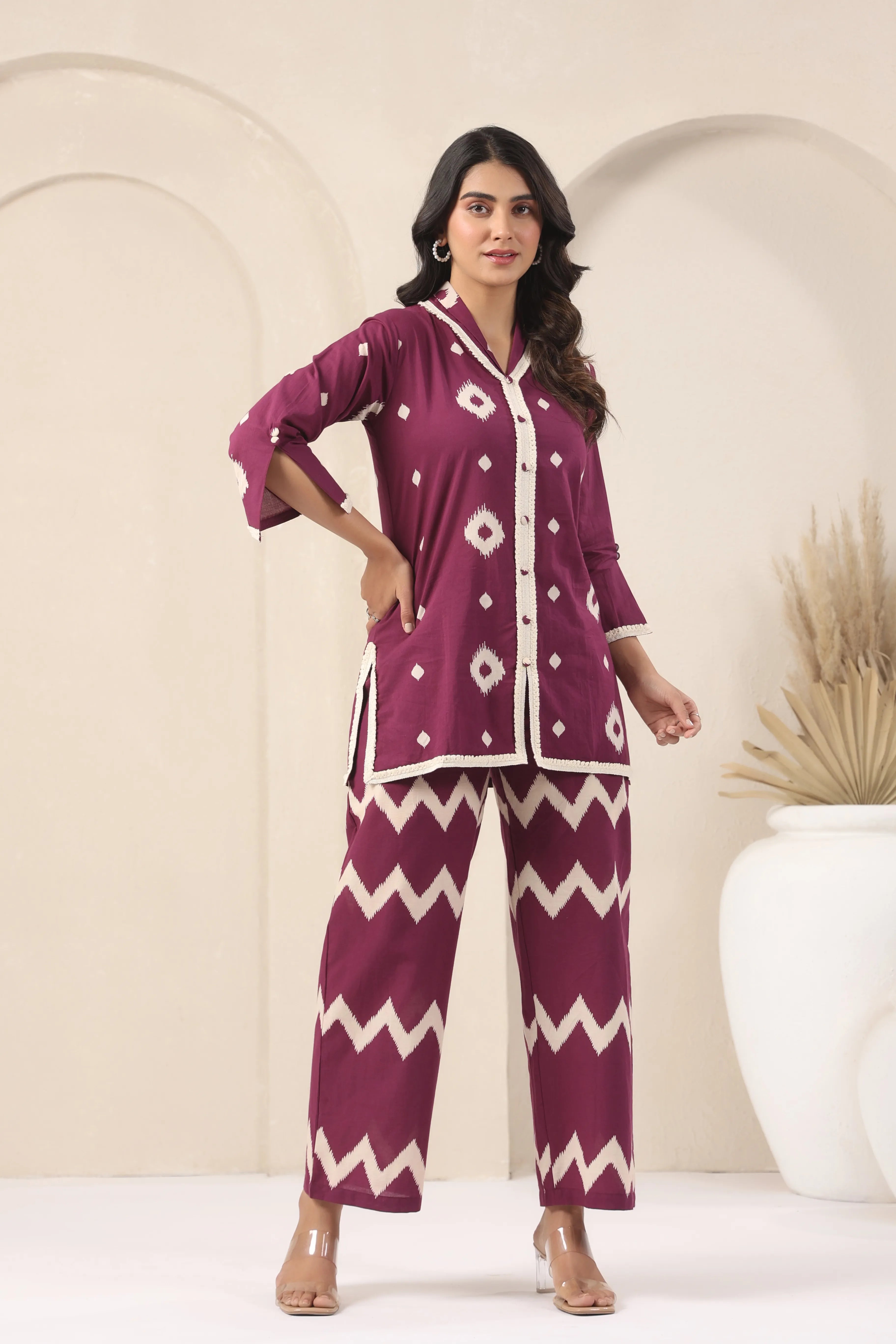 Wine Block Printered Co-Ord Set - Visramaa