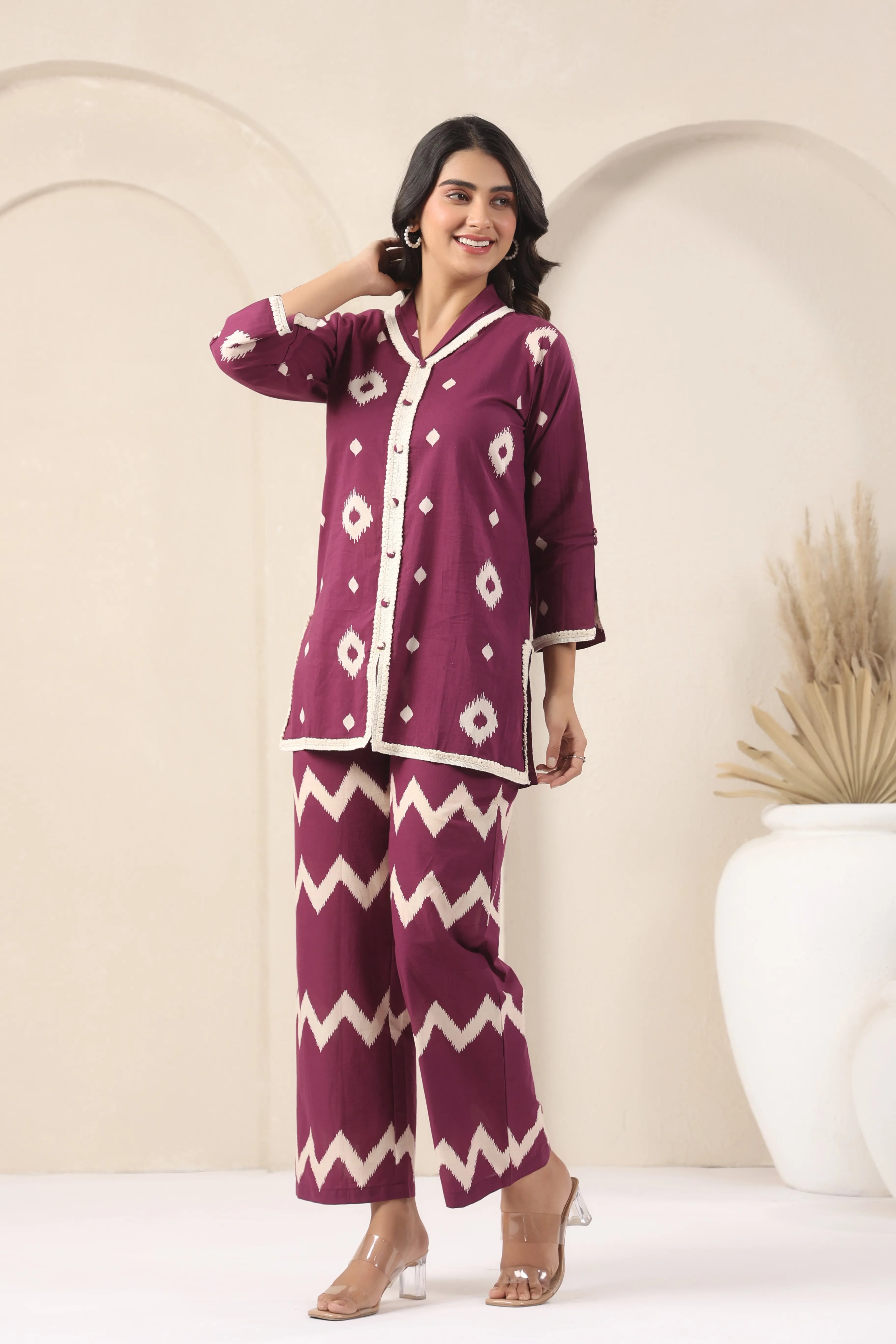 Wine Block Printered Co-Ord Set - Visramaa