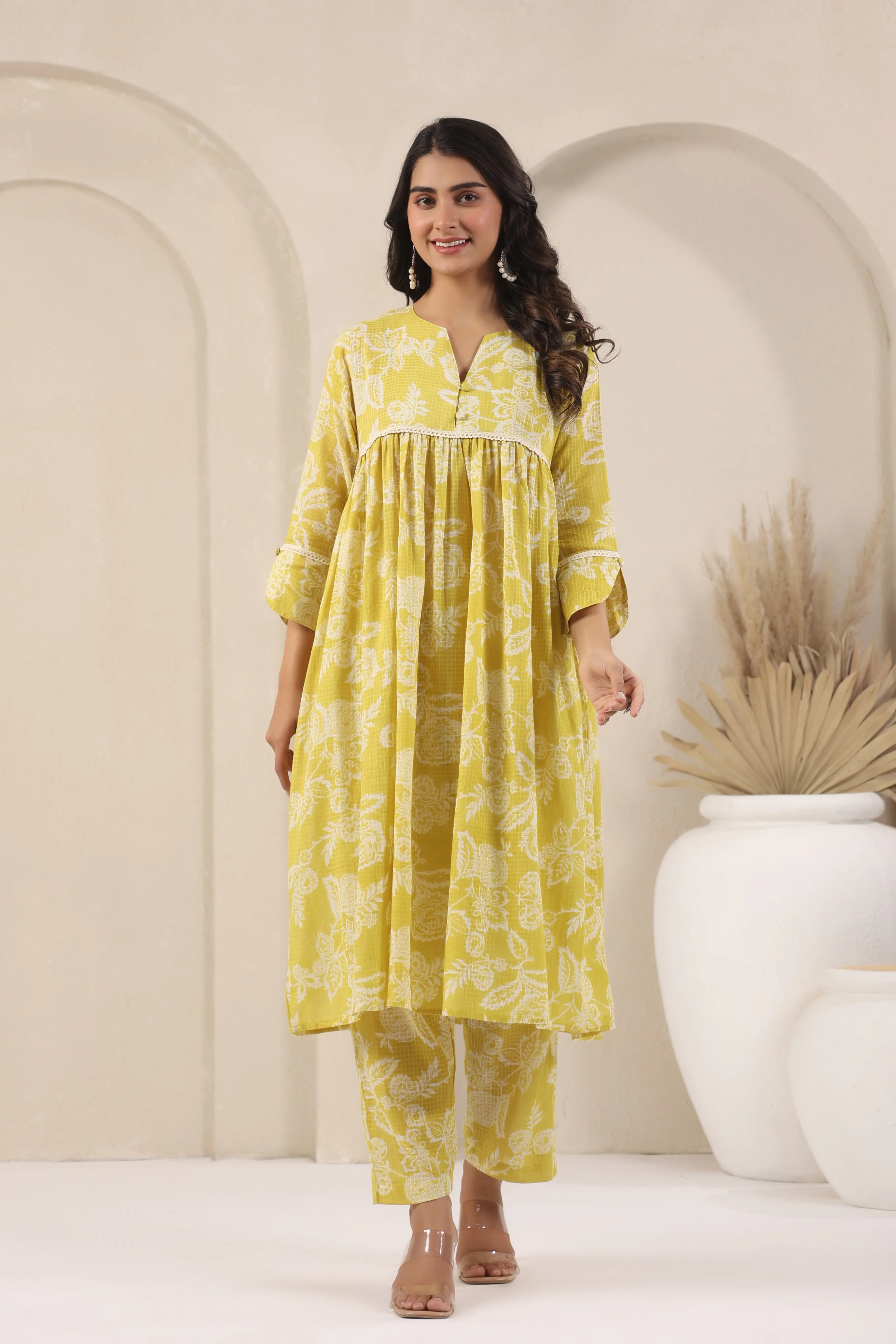 Kota Doria Line Yellow Co-Ord Set - Visramaa