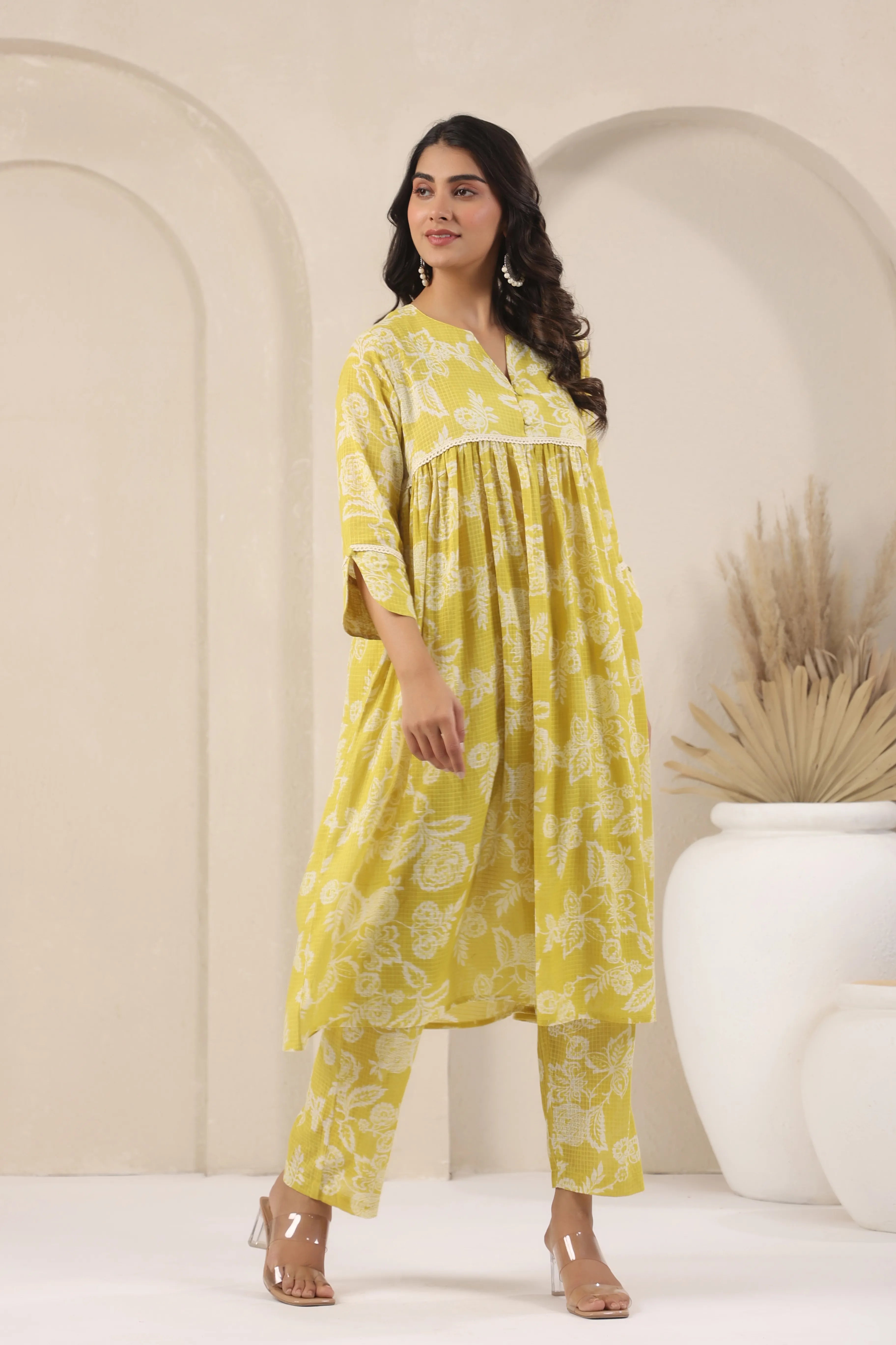 Kota Doria Line Yellow Co-Ord Set - Visramaa