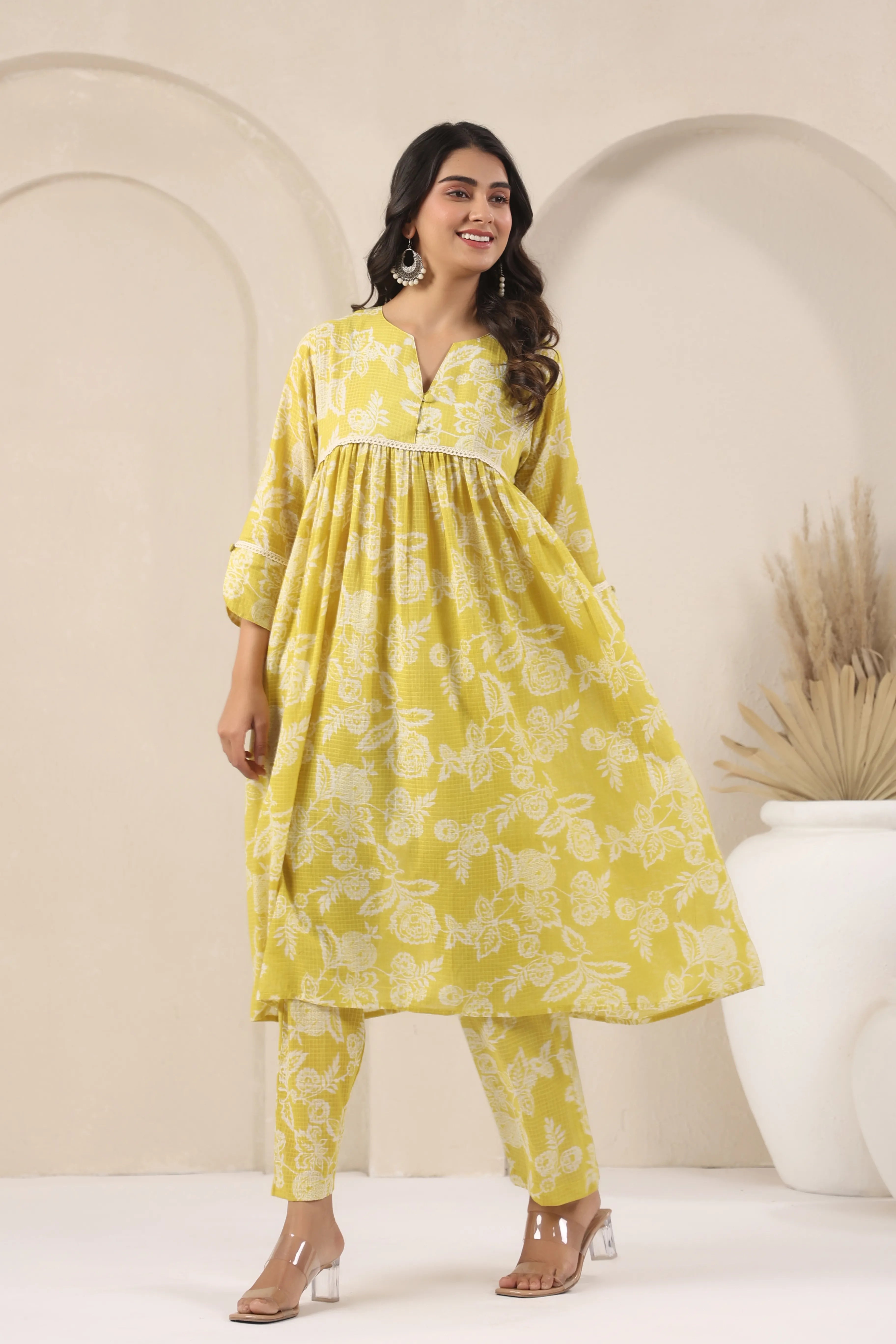 Kota Doria Line Yellow Co-Ord Set - Visramaa