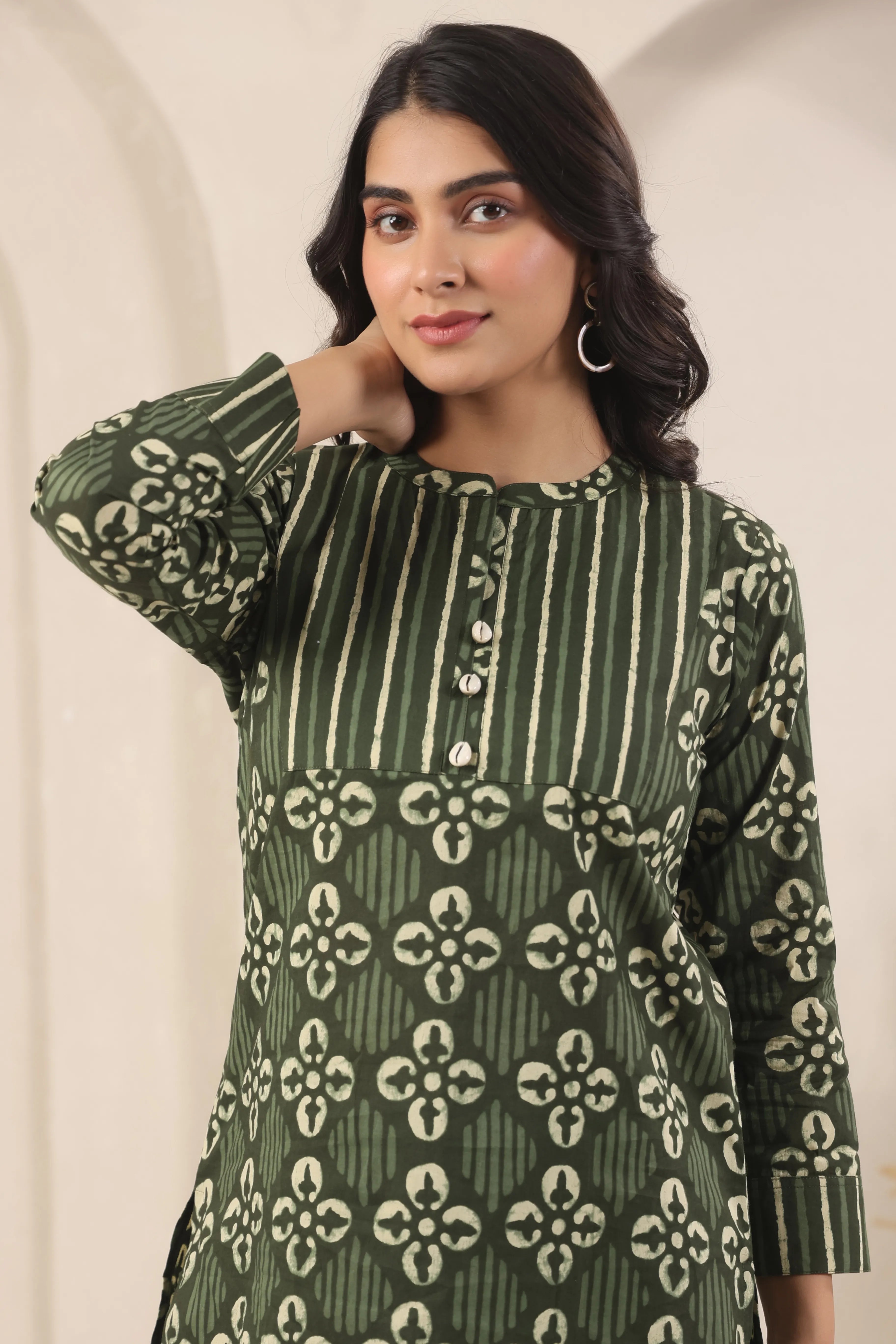 Bottle Green Printed Co-Ord Set - Visramaa