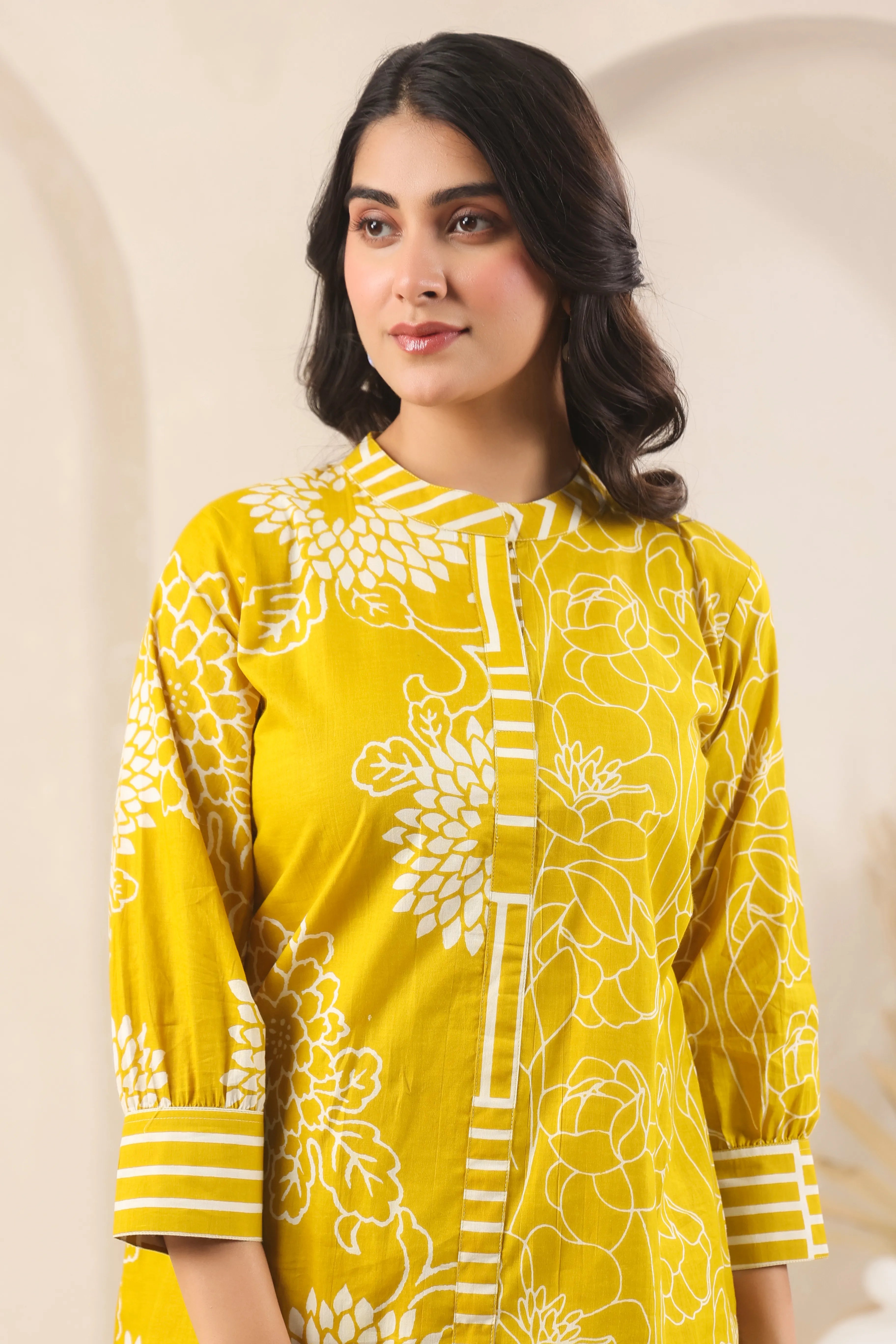 Lemon Yellow Block Print Co-Ord Set - Visramaa