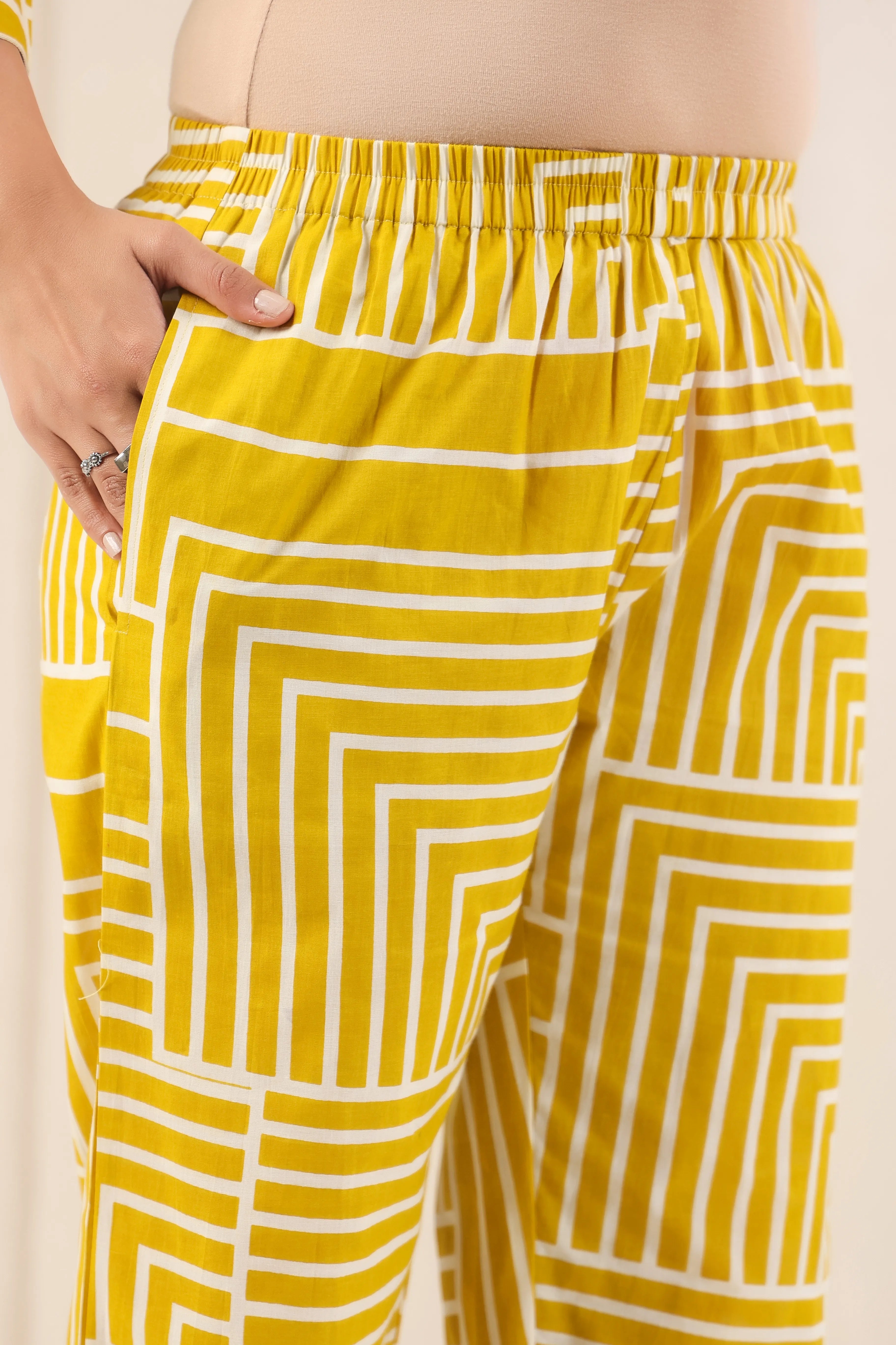 Lemon Yellow Block Print Co-Ord Set - Visramaa