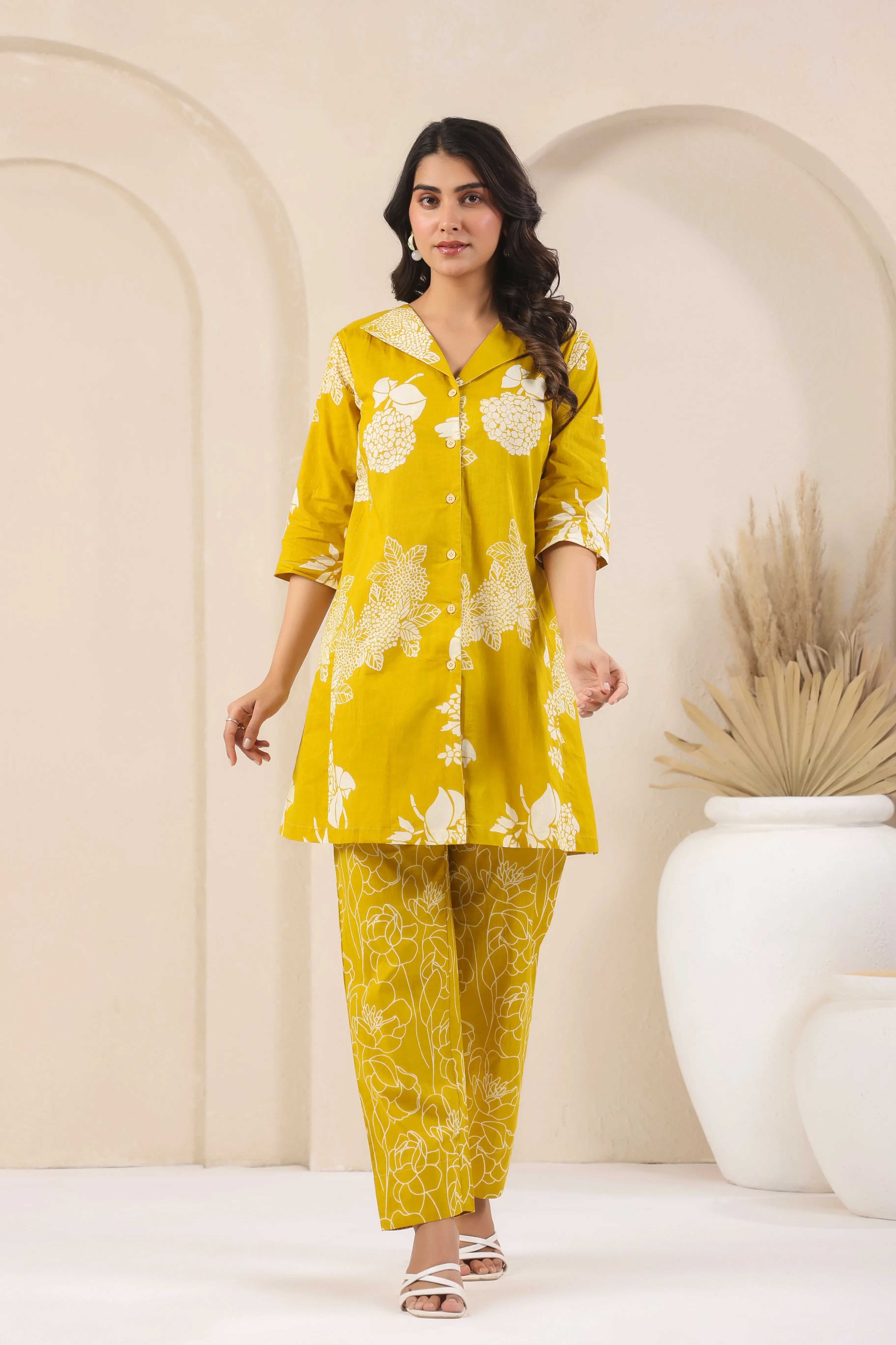 Collared Lemon Yellow Co-Ord Set - Visramaa