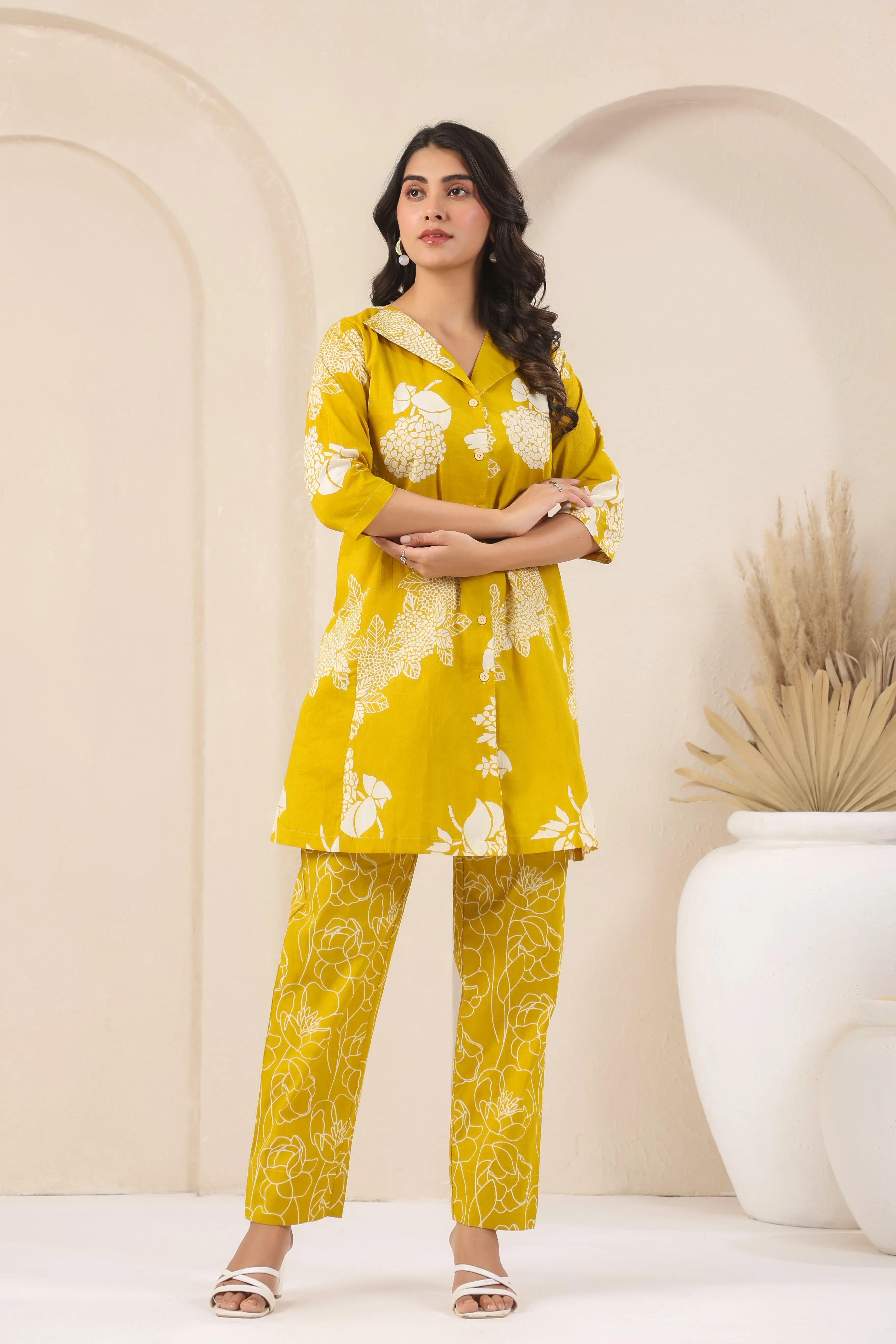 Collared Lemon Yellow Co-Ord Set - Visramaa