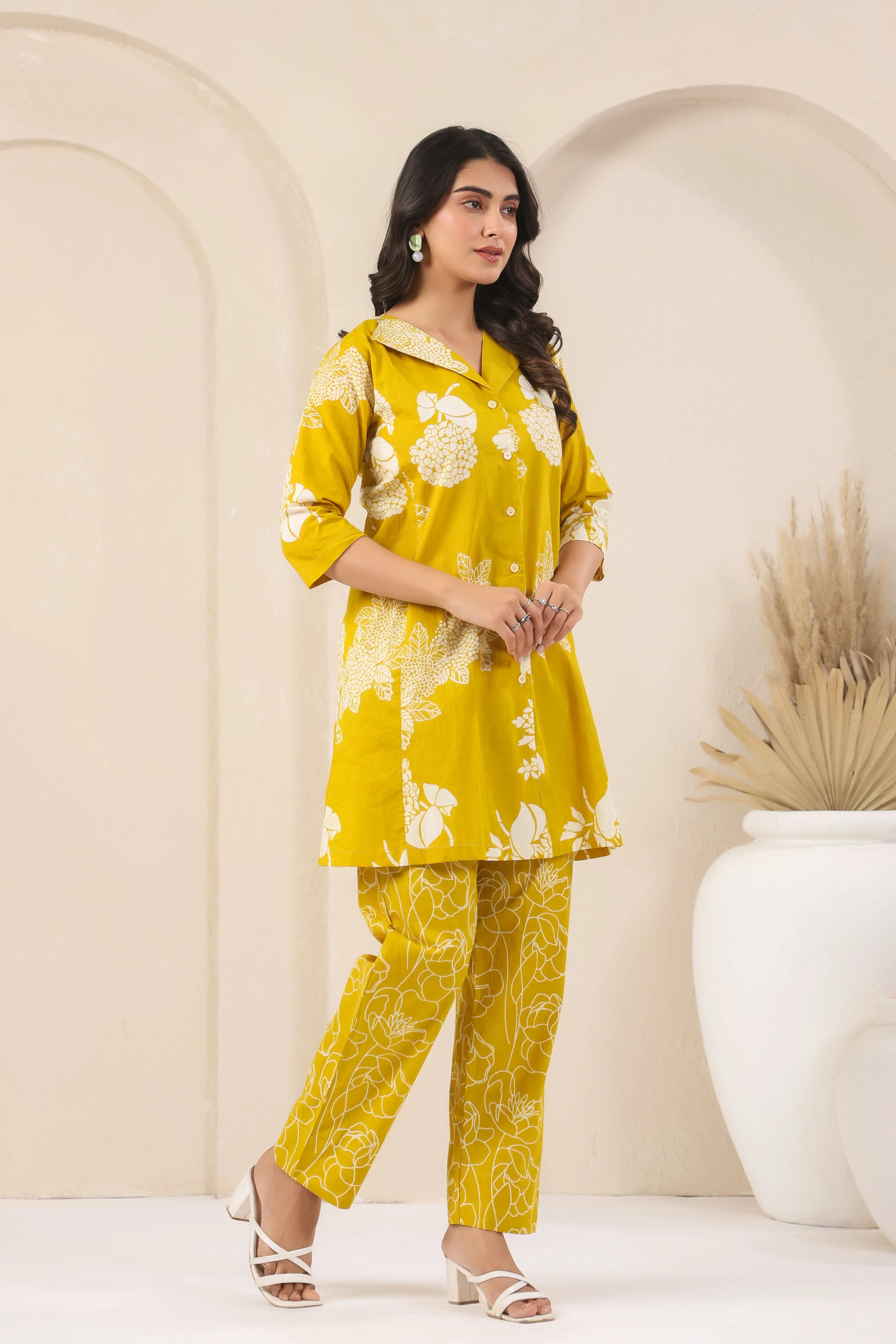 Collared Lemon Yellow Co-Ord Set - Visramaa