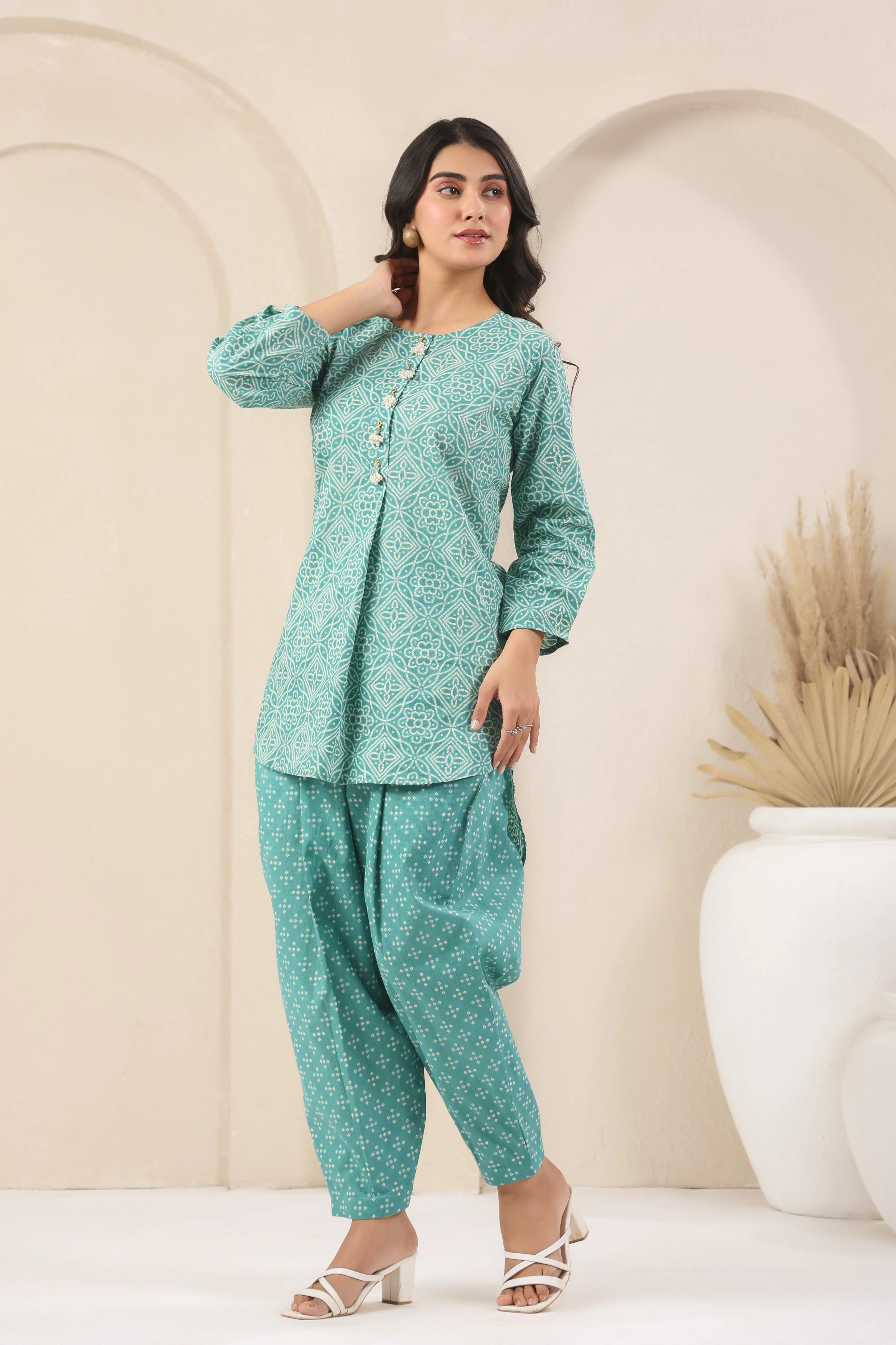 Teal Blue Bandhani Print Co-Ord Set - Visramaa