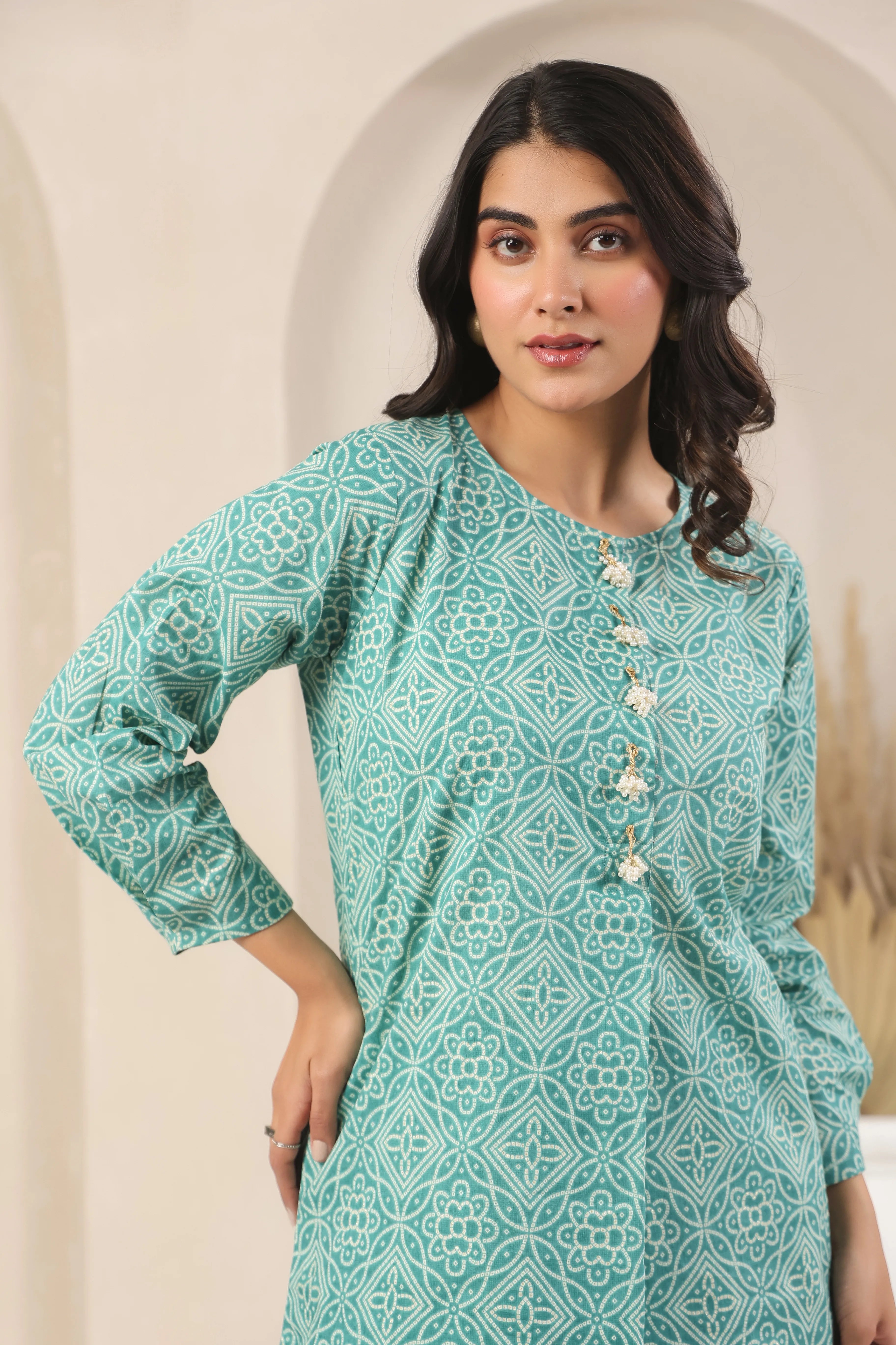 Teal Blue Bandhani Print Co-Ord Set - Visramaa