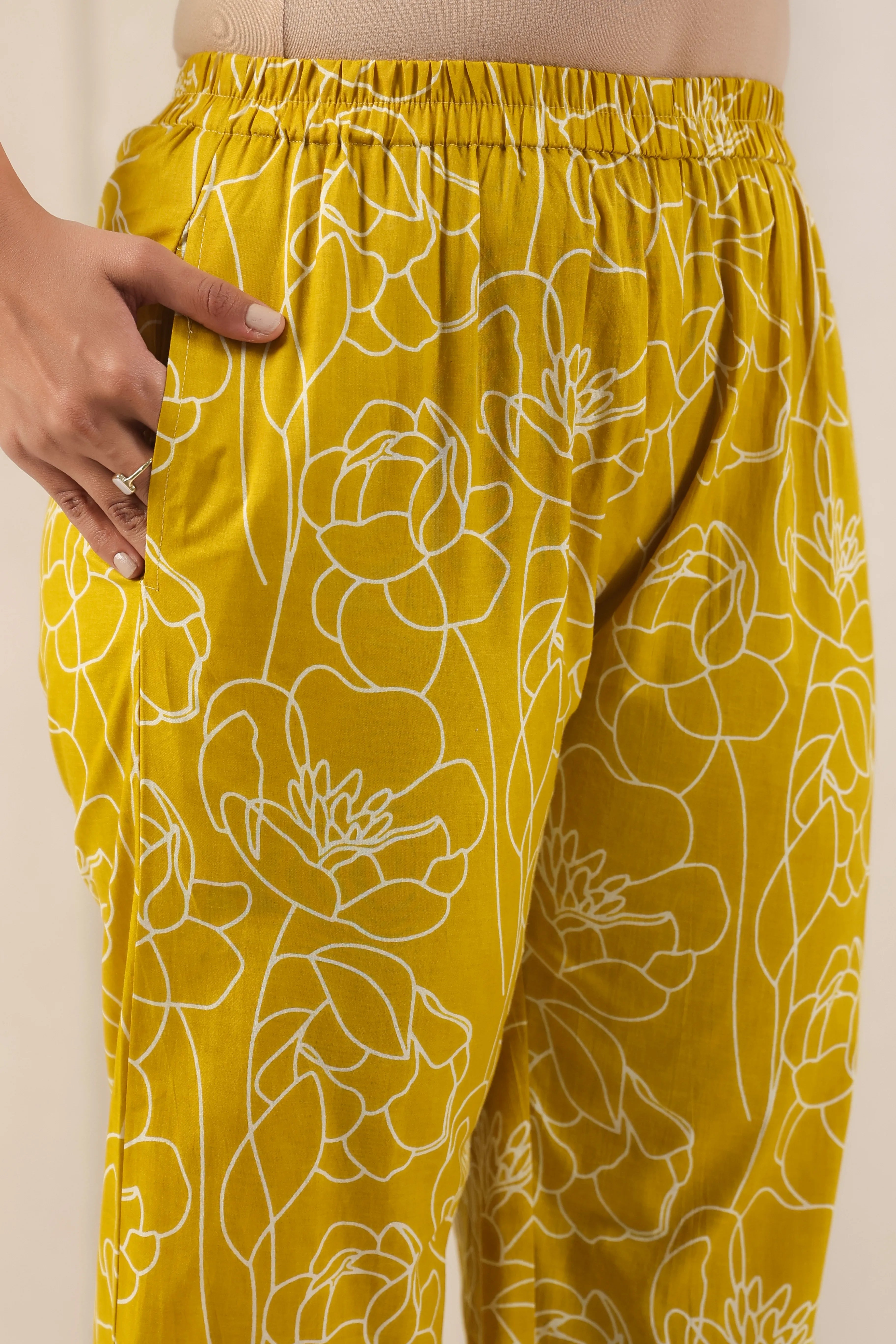 Line Yellow Printed Co-Ord Set Tassels - Visramaa