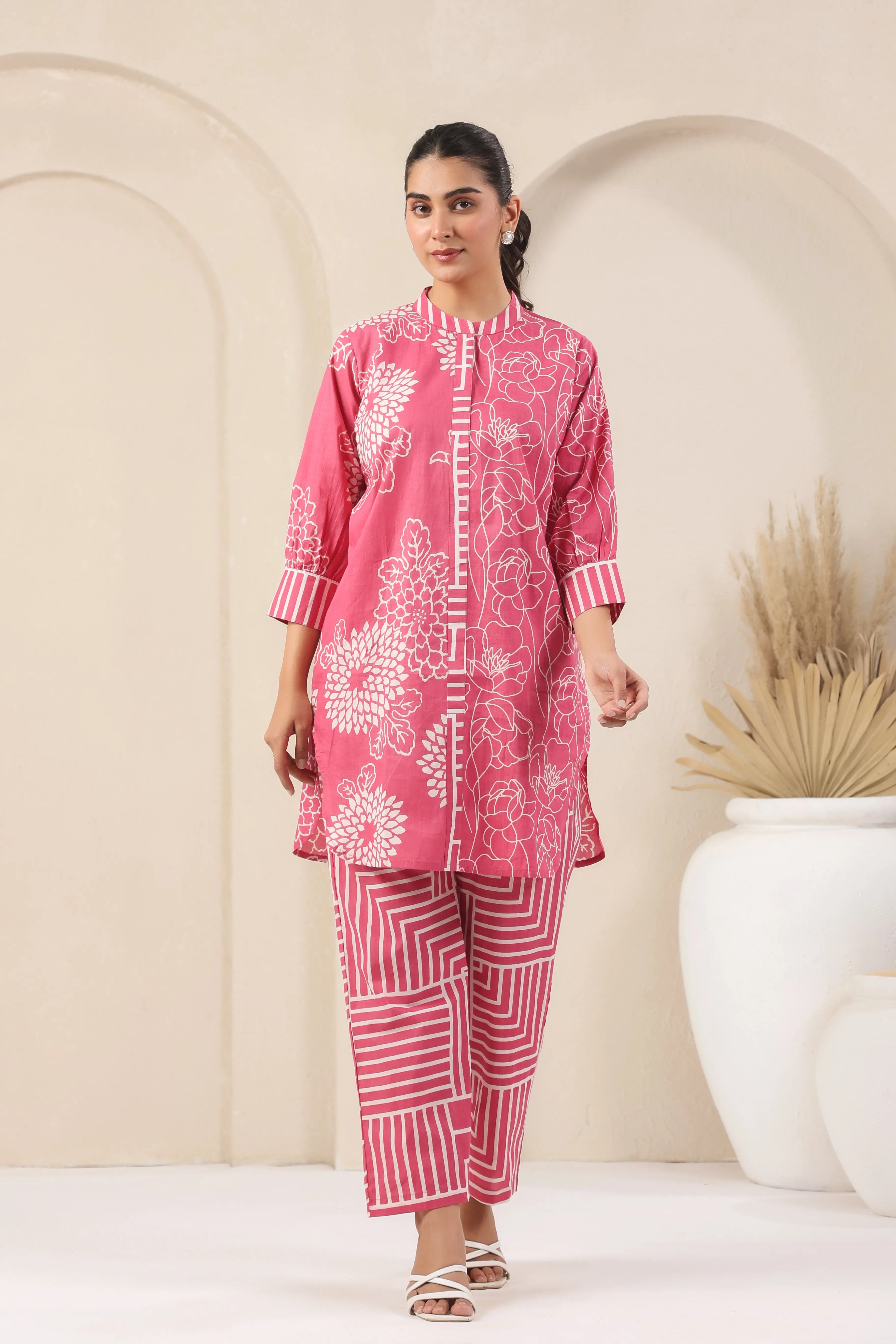 Rose Pink Block Print Co-Ord Set - Visramaa