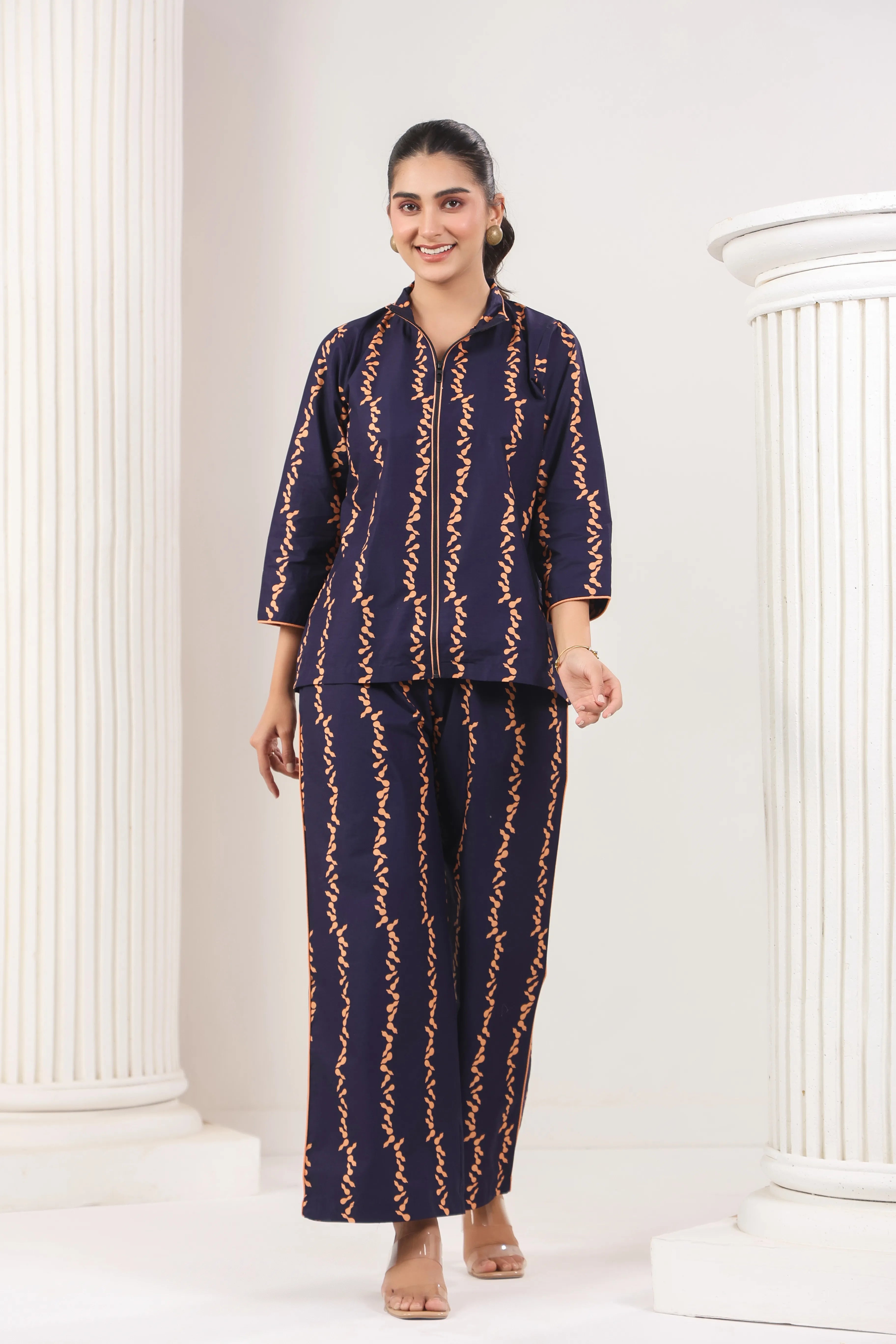 Navy Blue Turle Neck Co-Ord Set - Visramaa