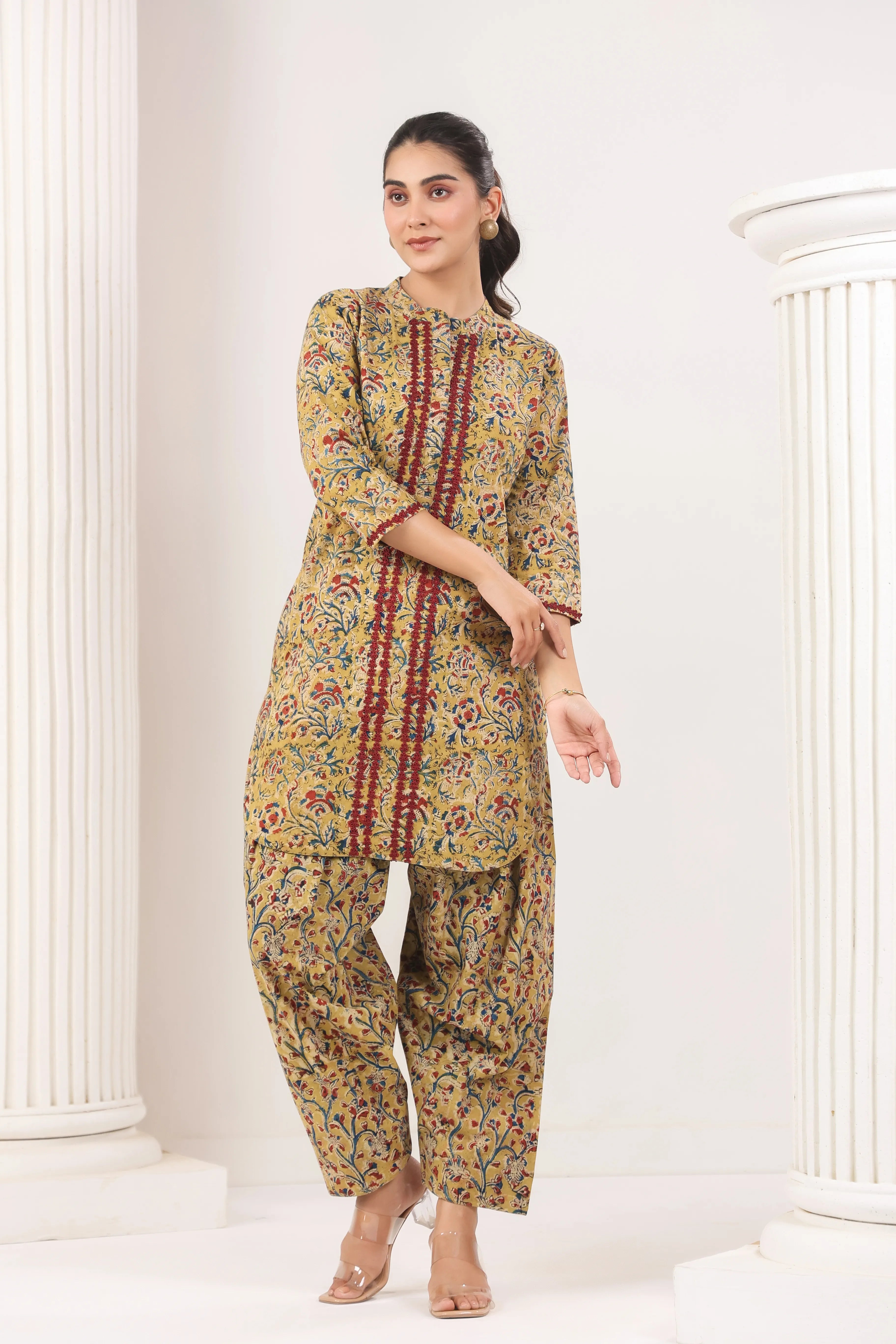 Mustard Yellow Kani Print Co-Ord Set - Visramaa