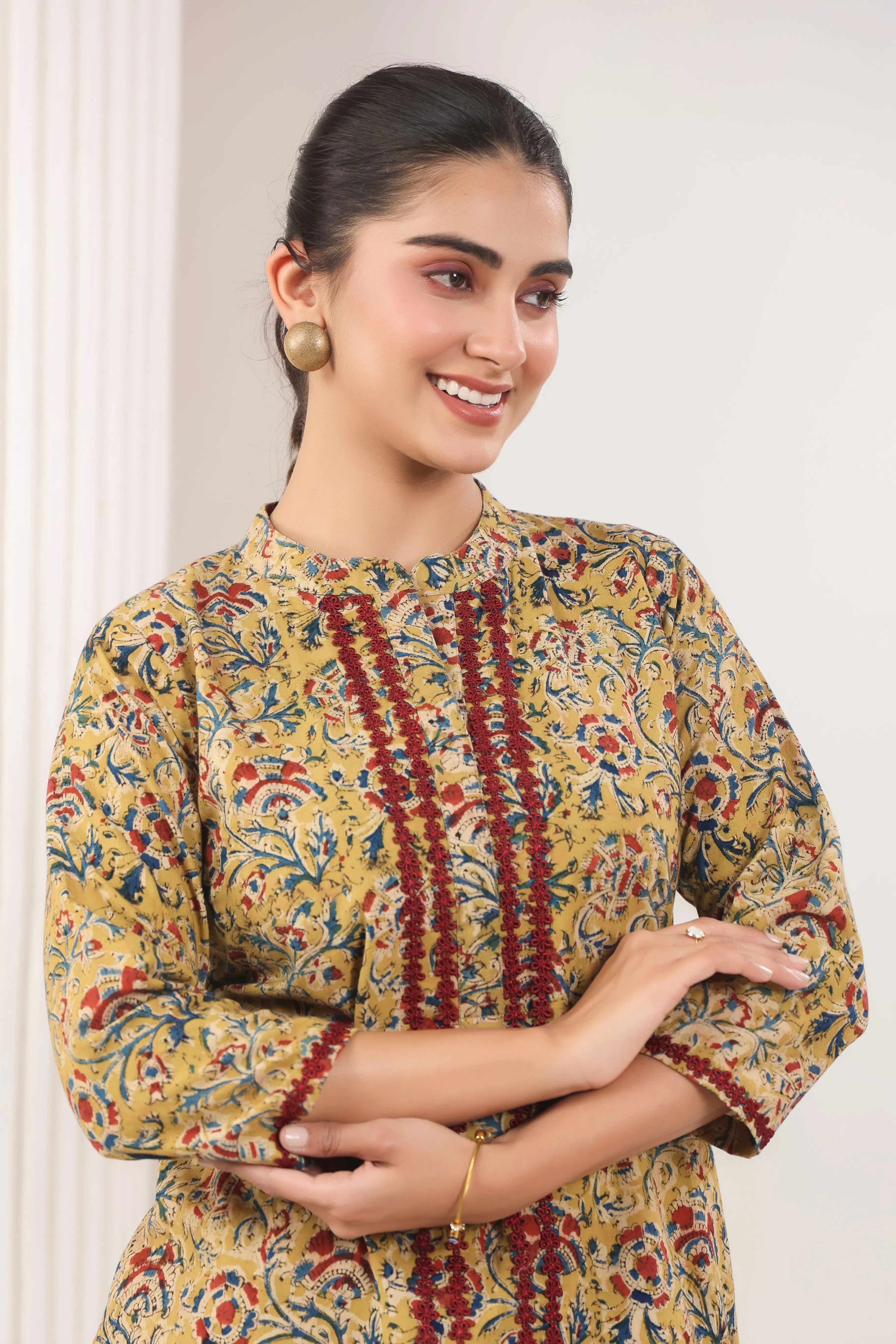 Mustard Yellow Kani Print Co-Ord Set - Visramaa