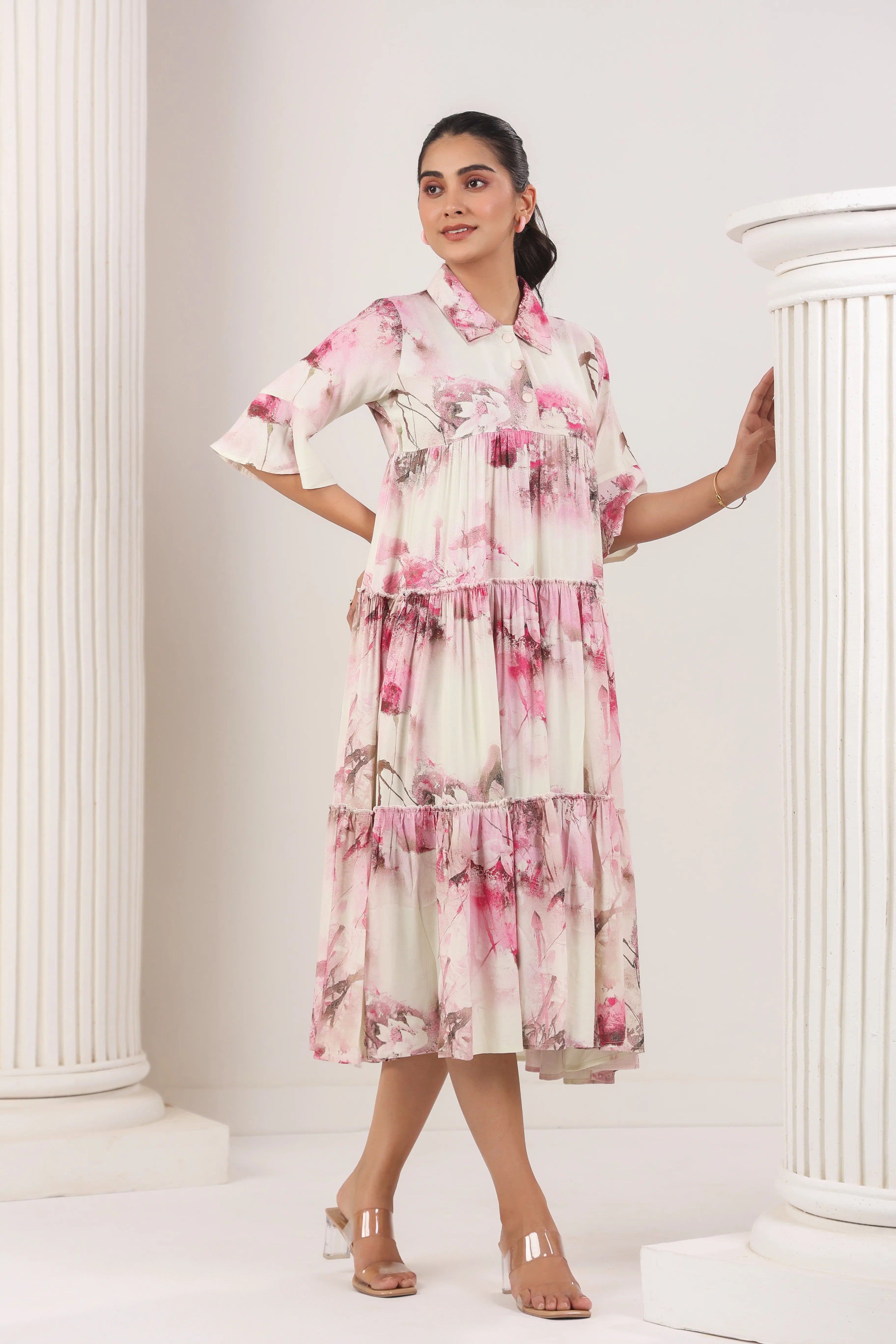 Vanilla & Rose Pink Printed Dress - Visramaa