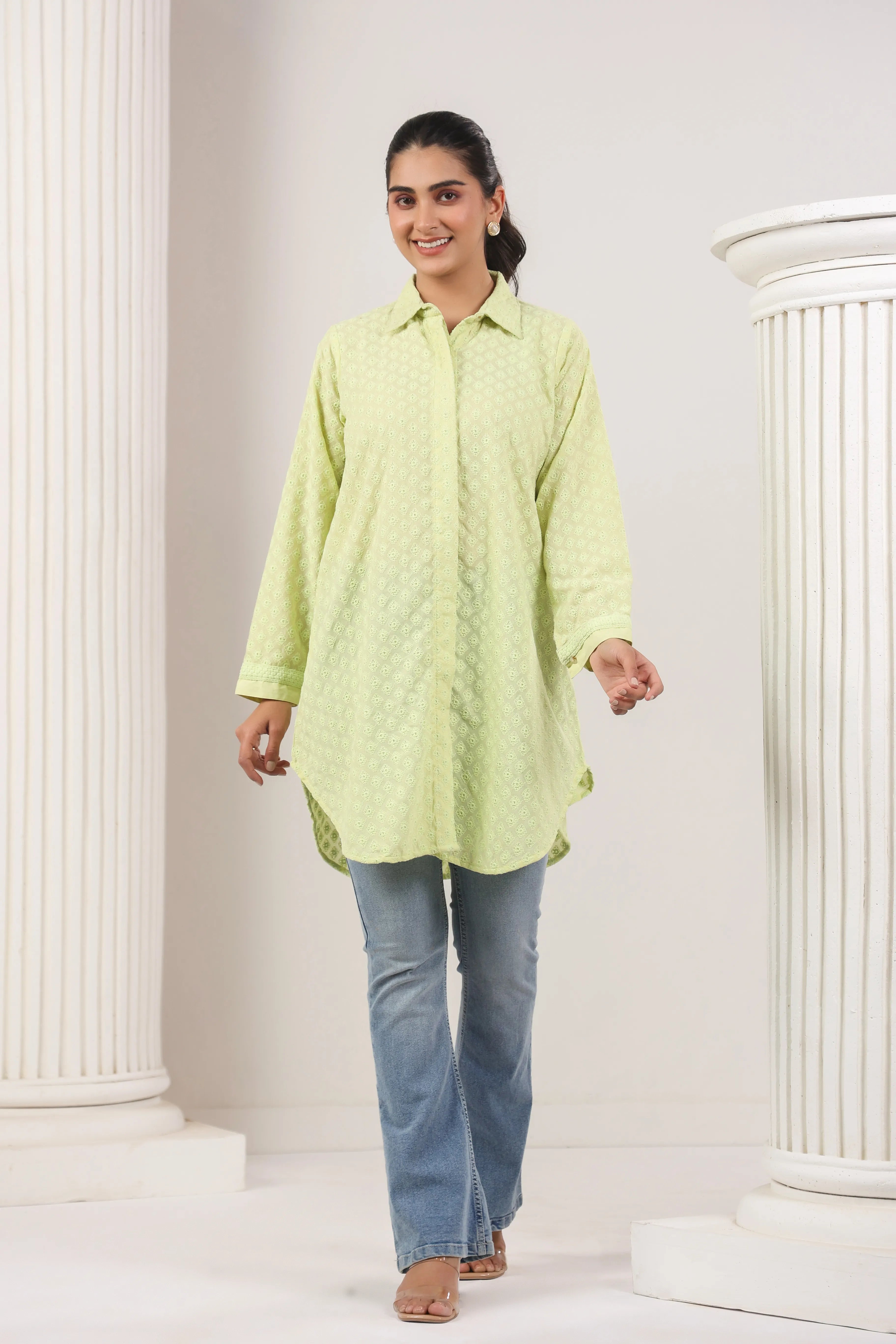 Flouorescent Green Cut-Work Antifit Shirt - Visramaa