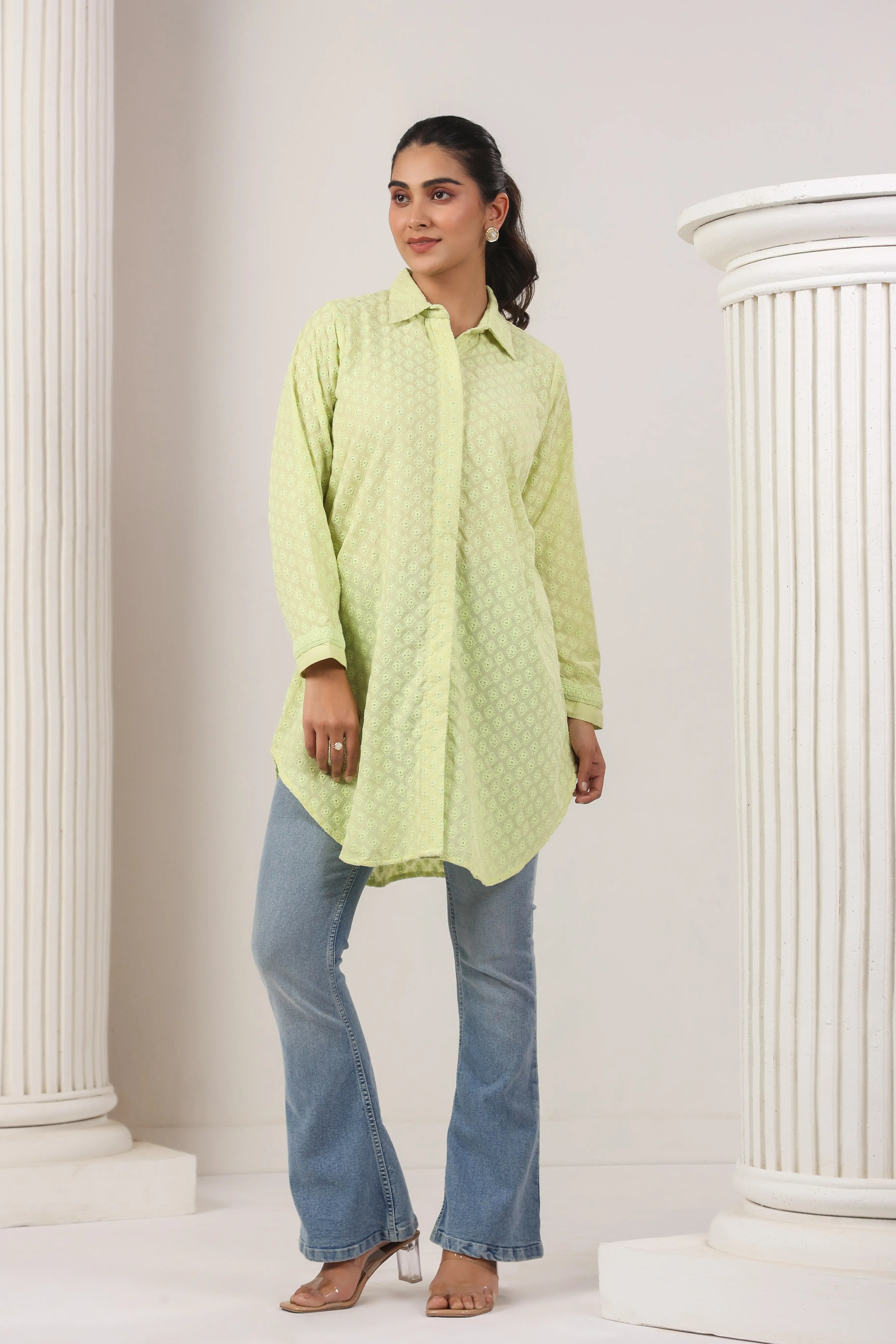 Flouorescent Green Cut-Work Antifit Shirt - Visramaa