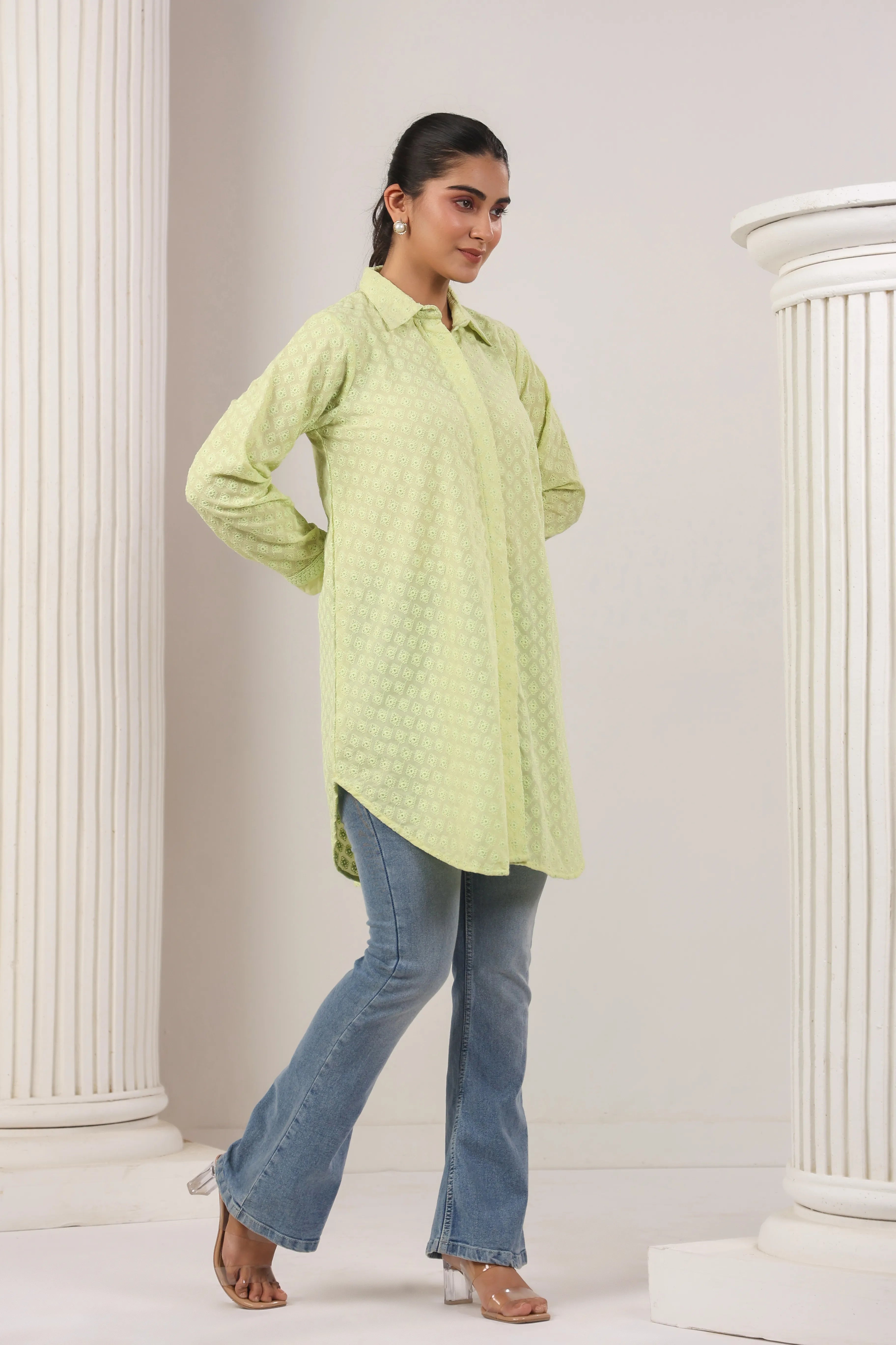 Flouorescent Green Cut-Work Antifit Shirt - Visramaa