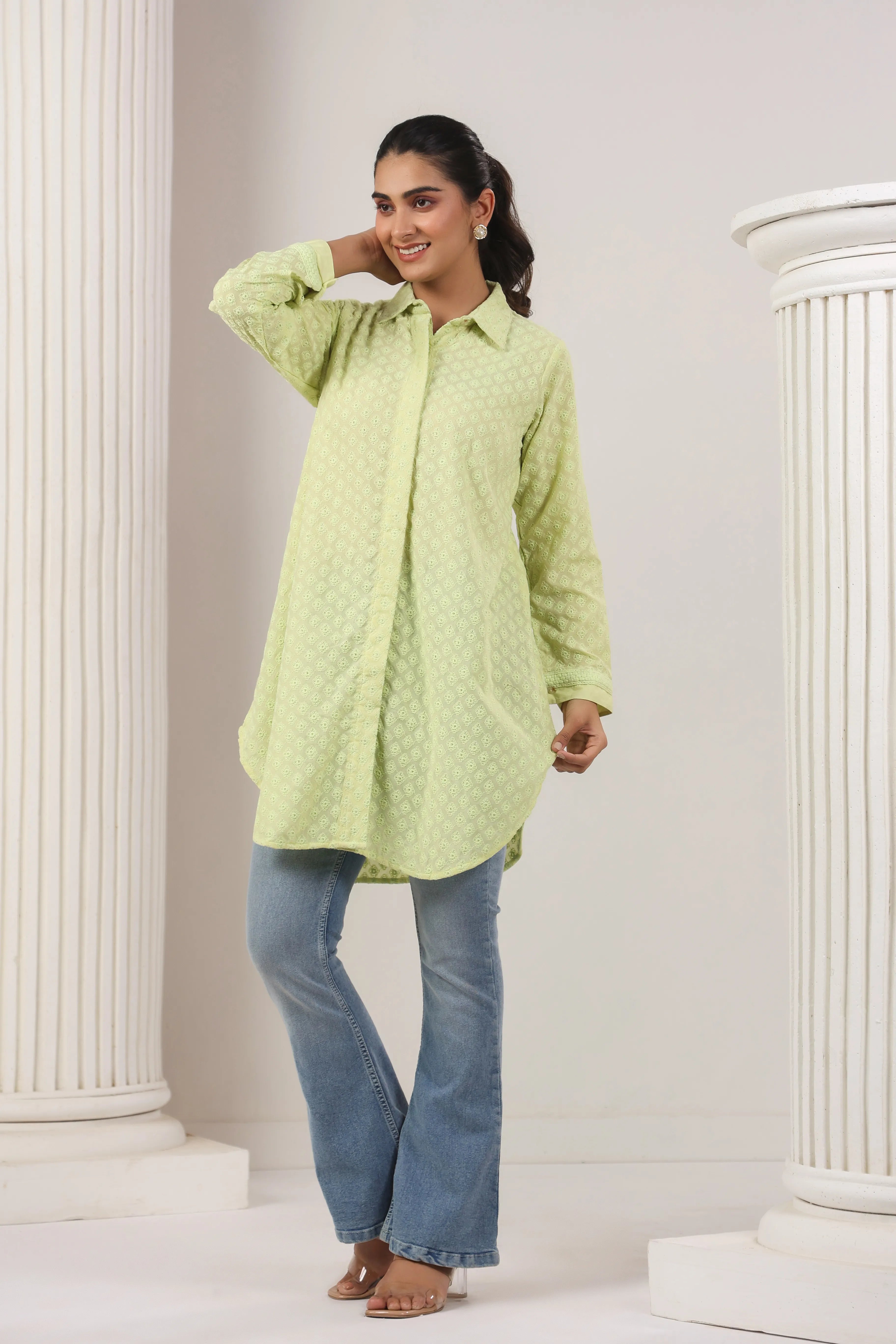 Flouorescent Green Cut-Work Antifit Shirt - Visramaa