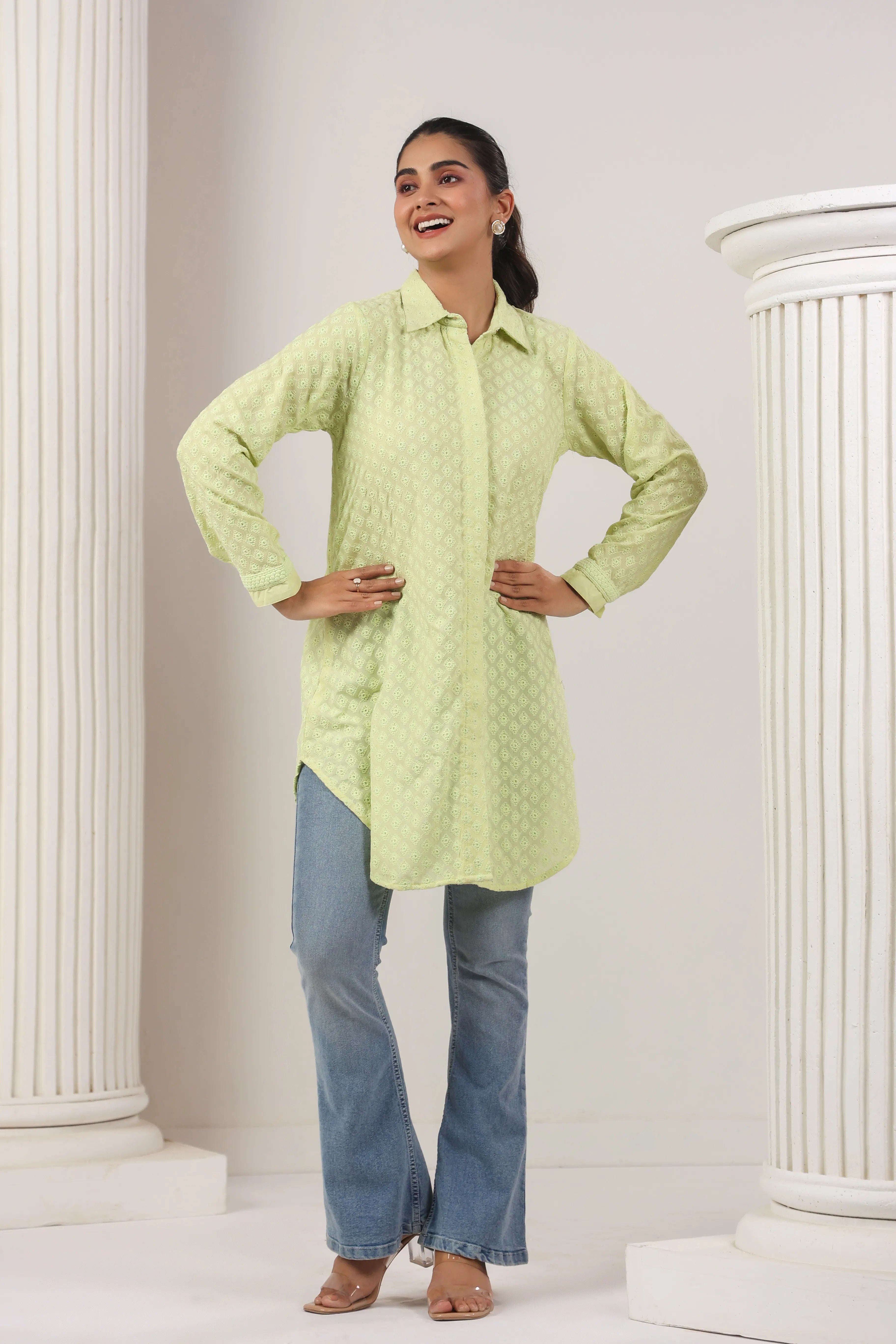 Flouorescent Green Cut-Work Antifit Shirt - Visramaa