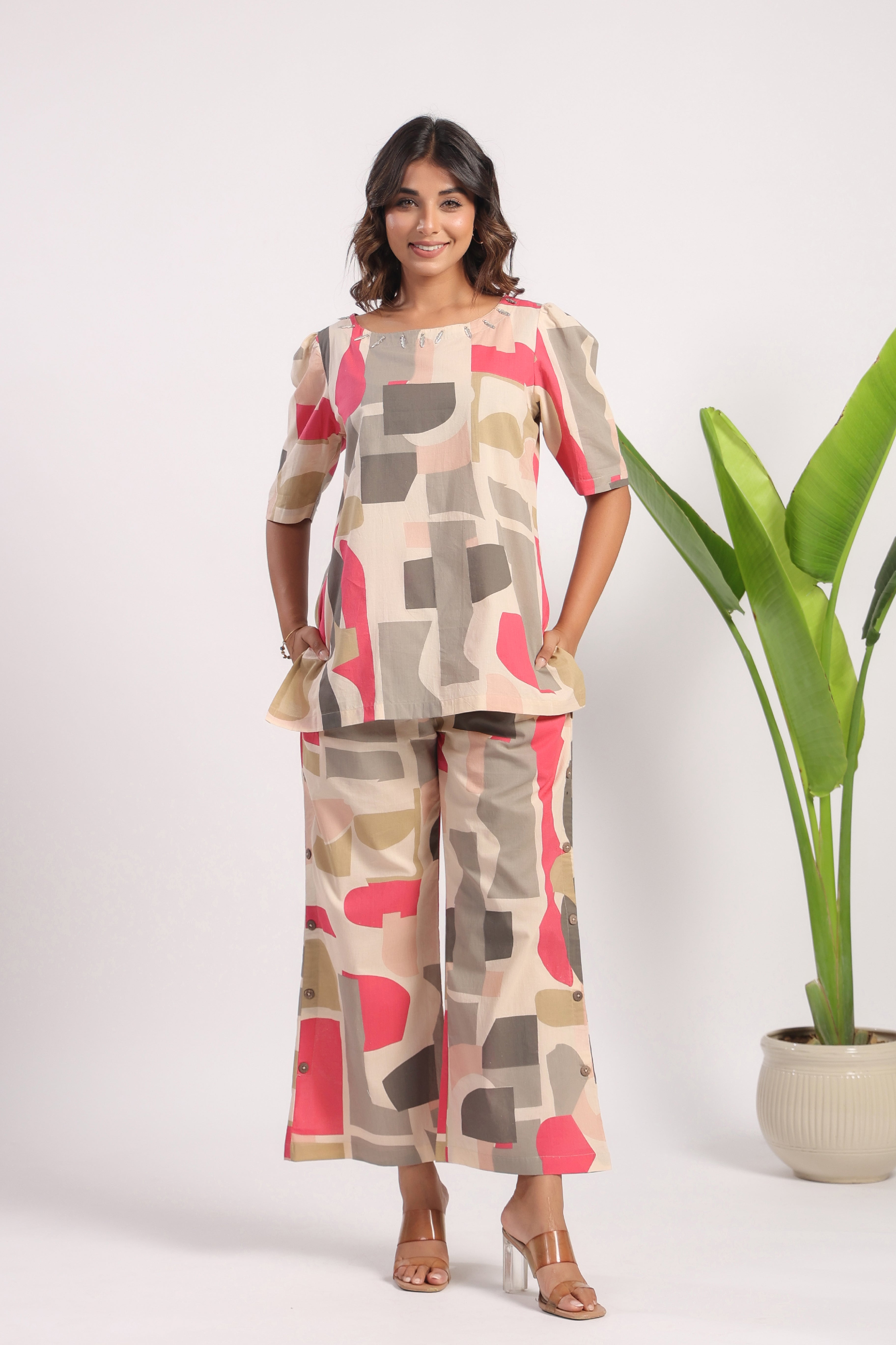 Geometrical Print  cotton coord set