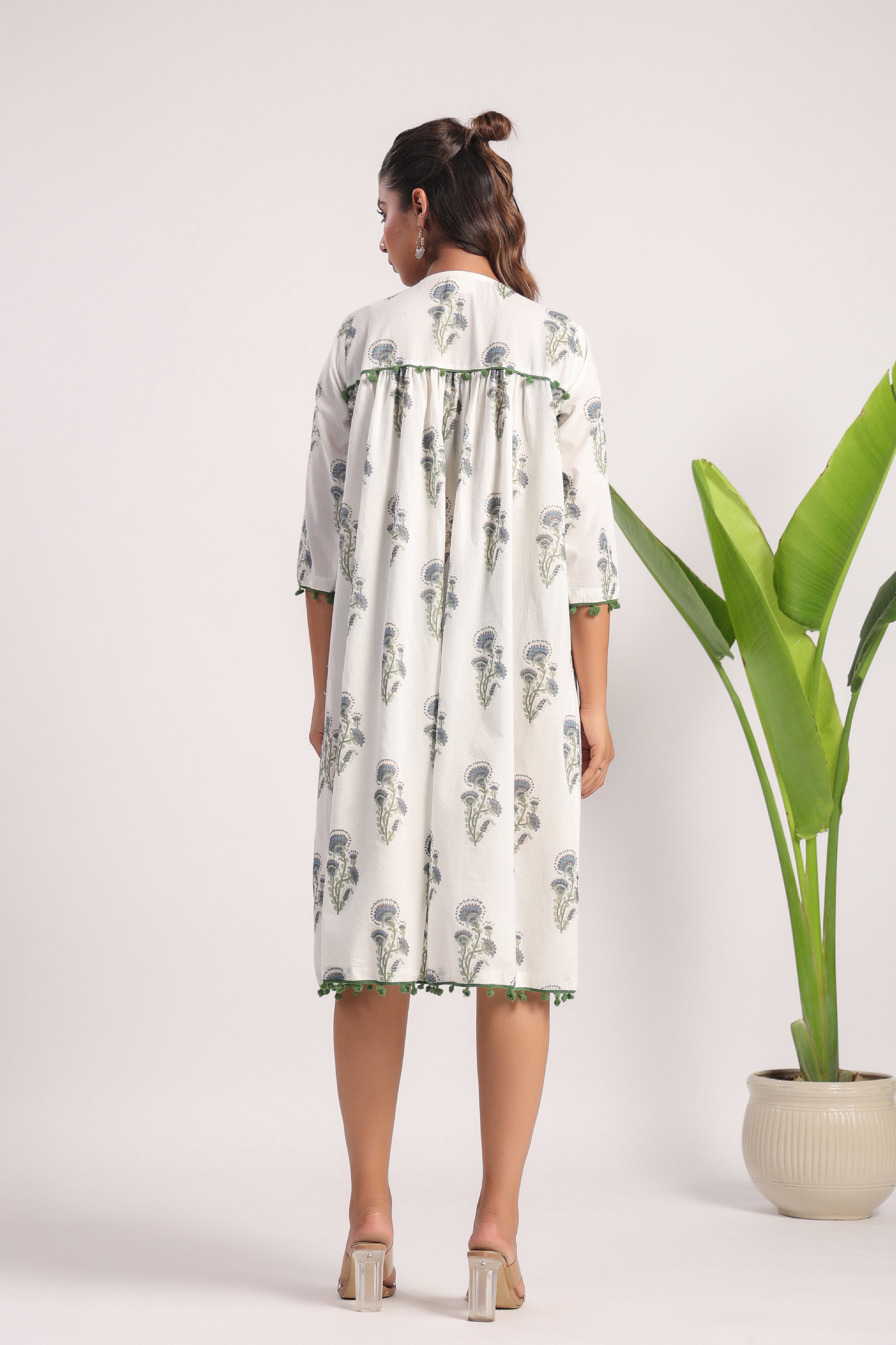 White block printed cotton dress