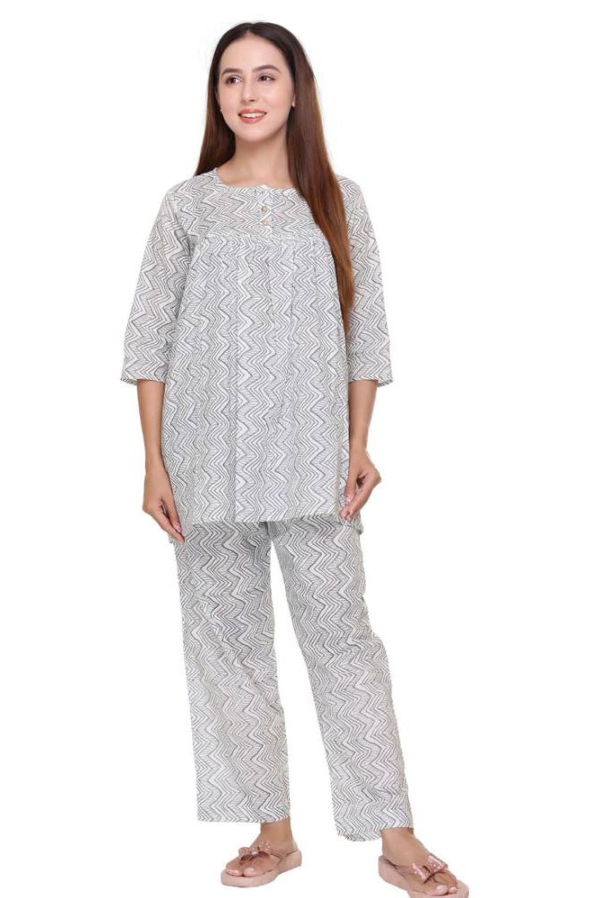 Grey Zigzag Stripes Nightsuit